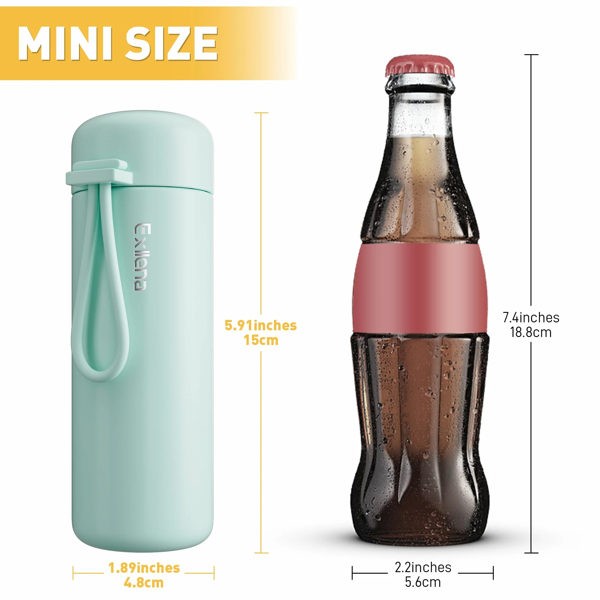 Exllena Mini butelka na wodę 200 ml izolowana szczelna z uchwytem miętowa