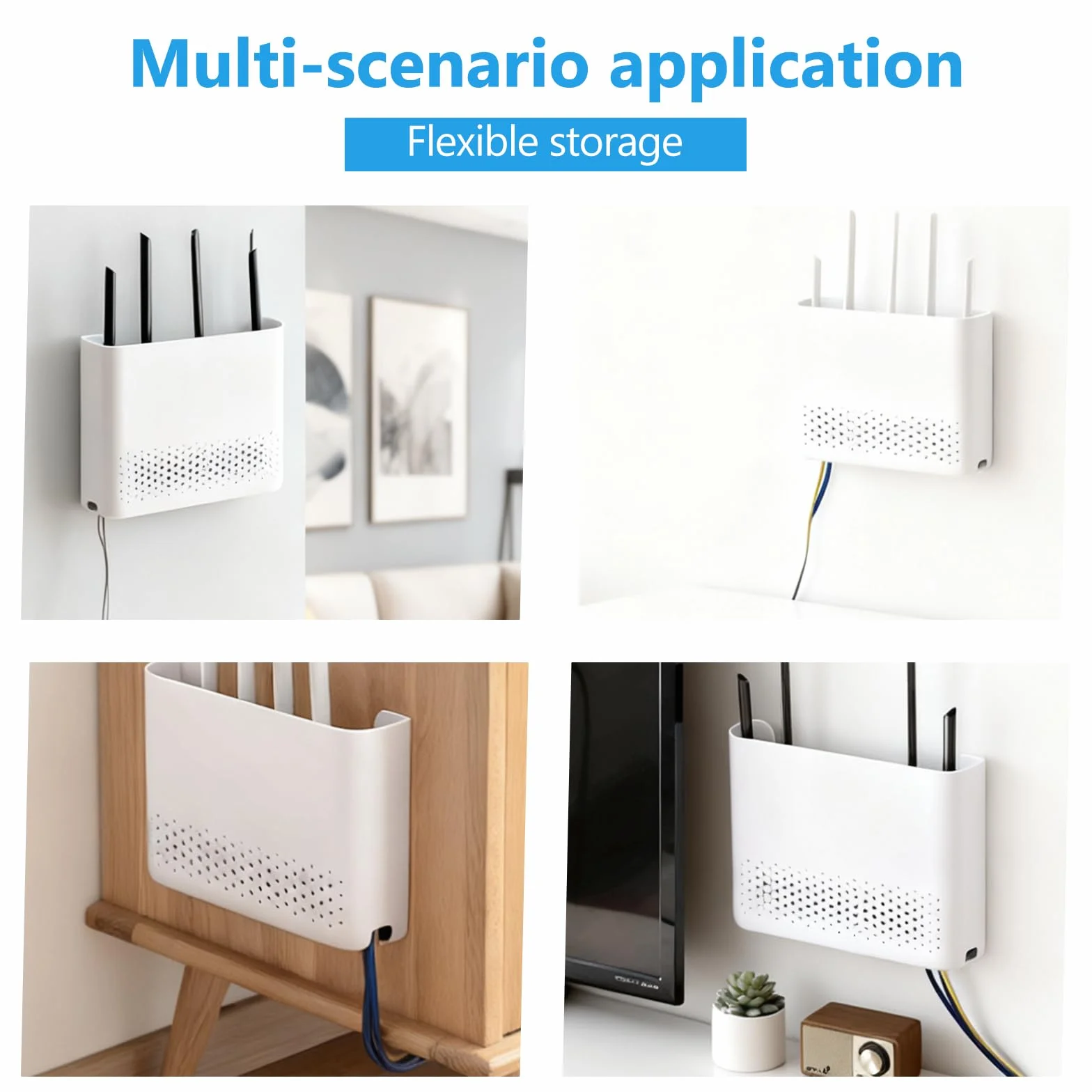 Szafka routerowa, ukryta skrzynka Wi-Fi 30 x 22 x 6,5 cm, uchwyt ścienny, stojak WiFi z klamrą klejącą i bezśladowym gwoździem, kolor biały