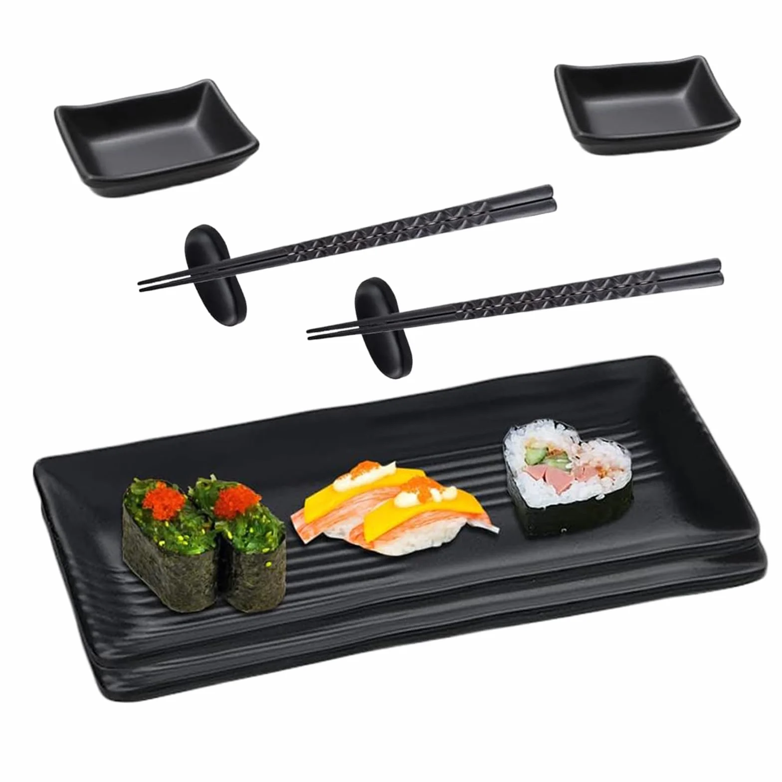 Łupek talerz do sushi 8-częściowy z miseczkami do dipów 21x10 cm dla 2 osób