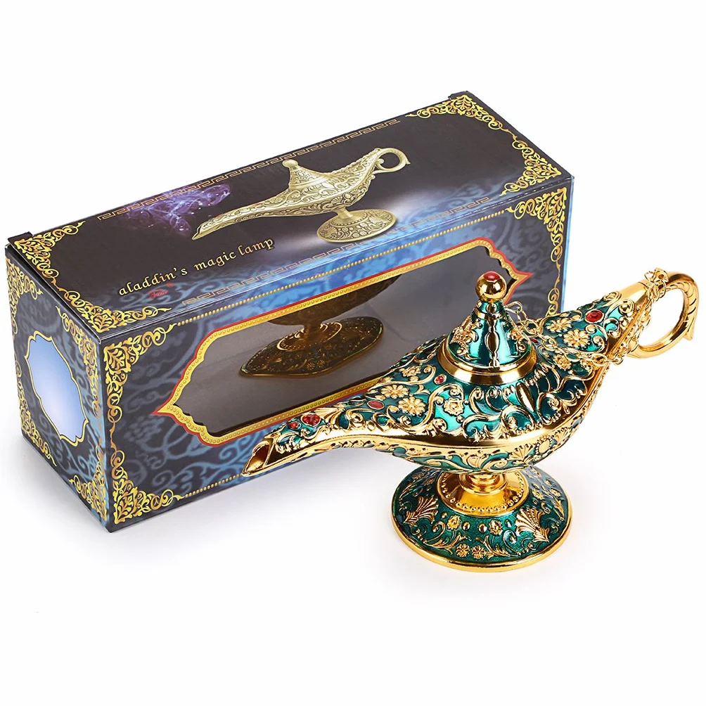 BTSKY Klasyczna luksusowa lampa w magicznym stylu Aladyna z pudełkiem na prezent, wykwintne światło retro Aladyna, cudowna lampa, tekstylia domowe, dekoracja stołu, rzemiosło artystyczne, zielona