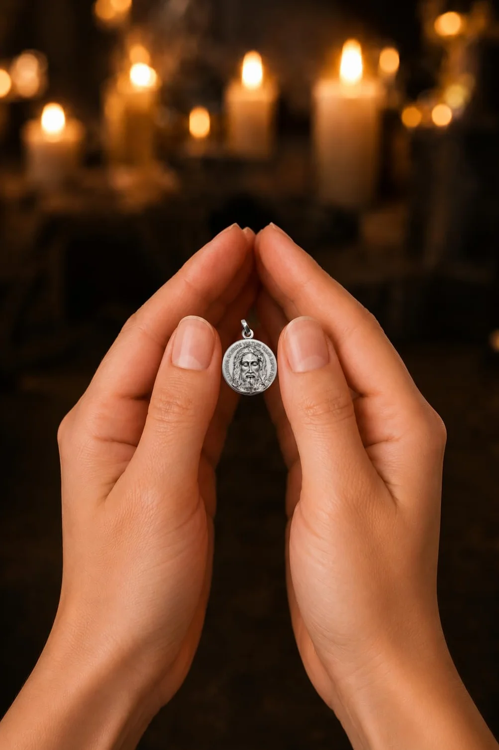 I G J Srebro wysokiej próby 925 Medal Świętej Twarzy Chrystusa, Srebro szterlingowe, Bez kamienia