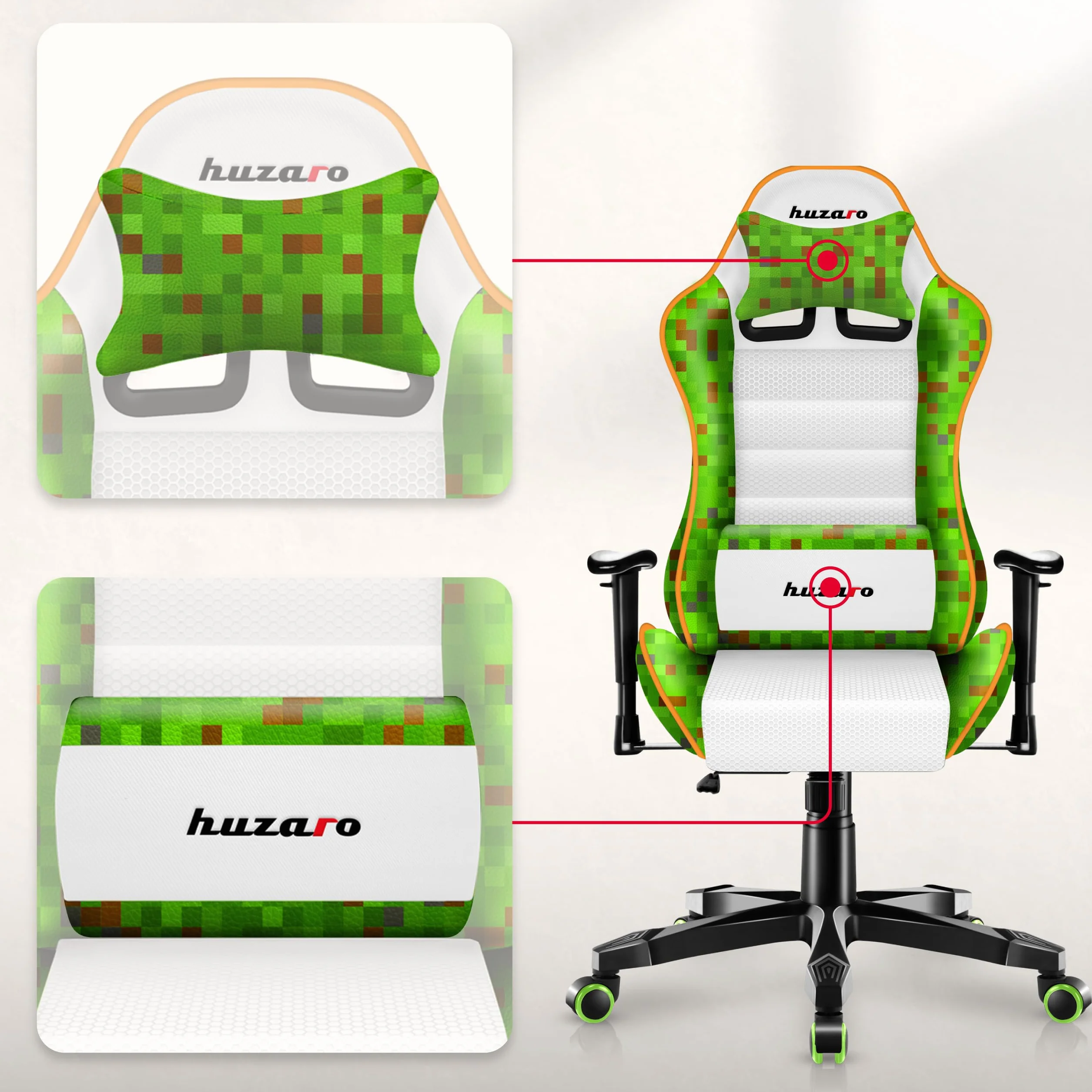 Huzaro Ranger Pixel Mesh Ergonomiczne krzesło do gier dla dzieci, oddychające, z podparciem lędźwiowym, 100-160 cm