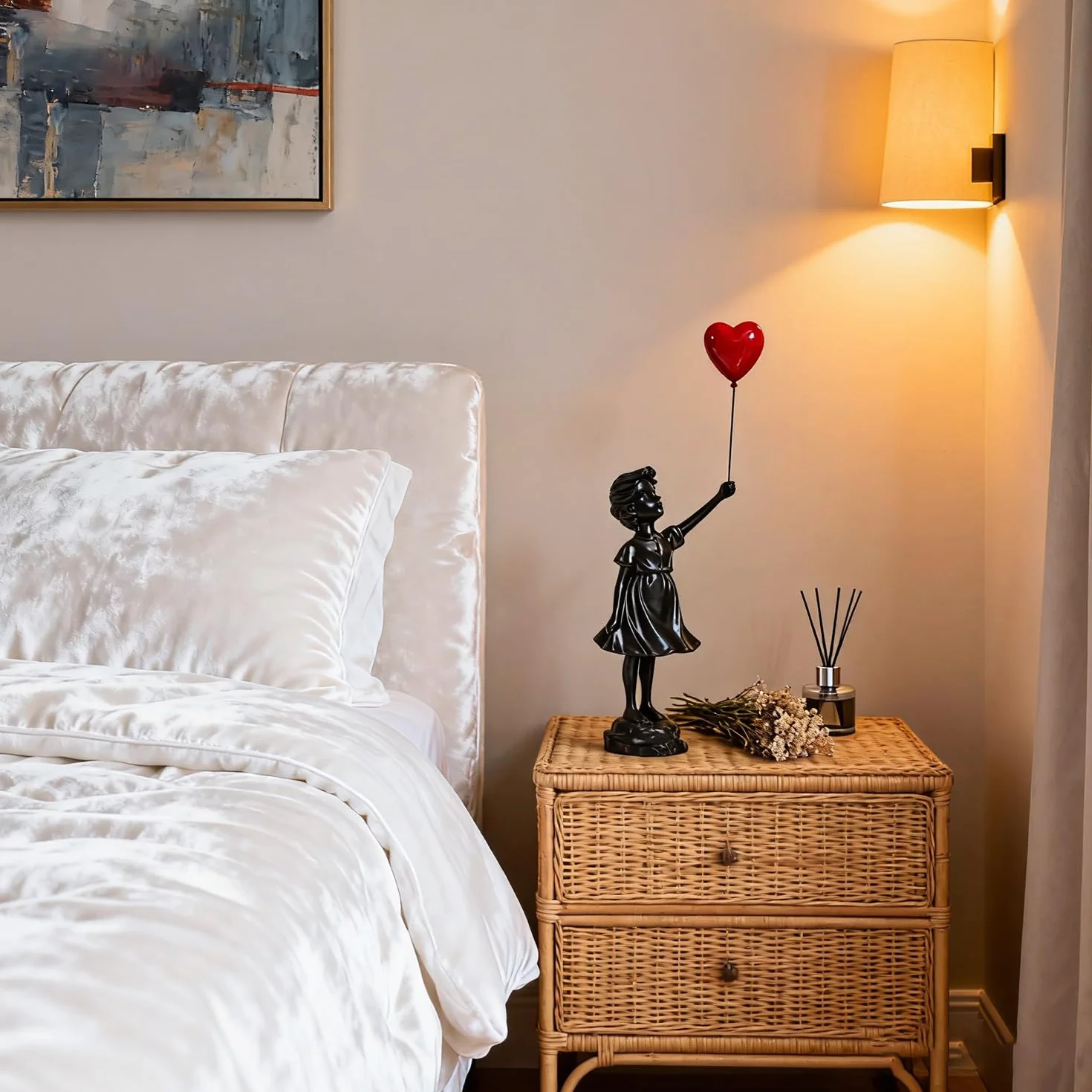 Banksy Figurka rzeźba, figurki dekoracyjne, figurka dziewczyny z balonów, dekoracja salonu, abstrakcyjna rzeźba, dekoracja sklepu domowego, nowoczesne ozdoby do salonu (czarna)
