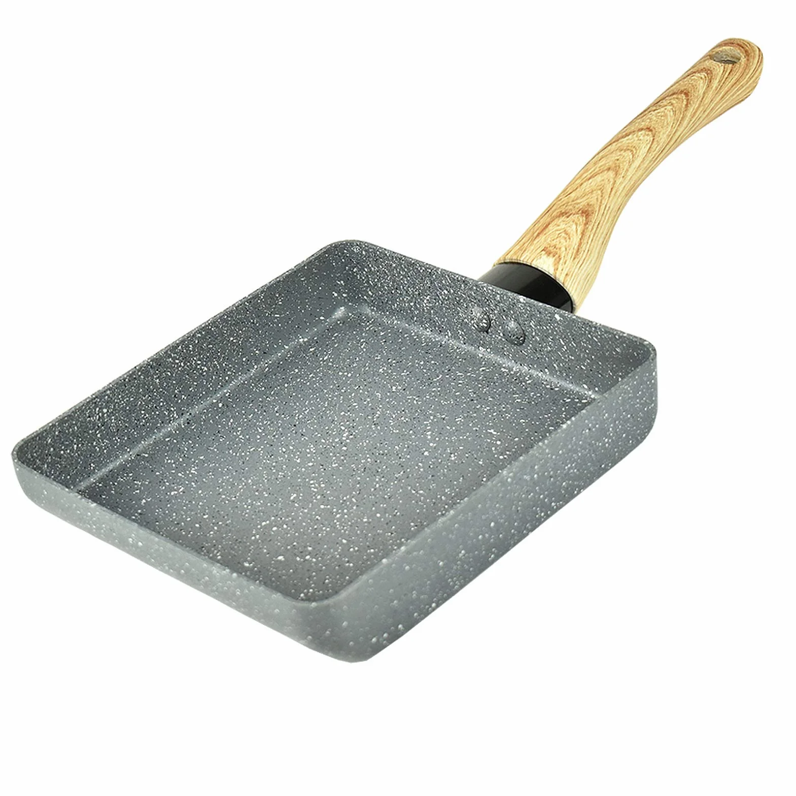 Artcome Japońska patelnia do omletów, nieprzywierająca powłoka, Tamagoyaki, prostokątna, mini patelnia, z silikonową szpatułką i pędzlem, czarnym talerzem i magiczną gąbką (szara)
