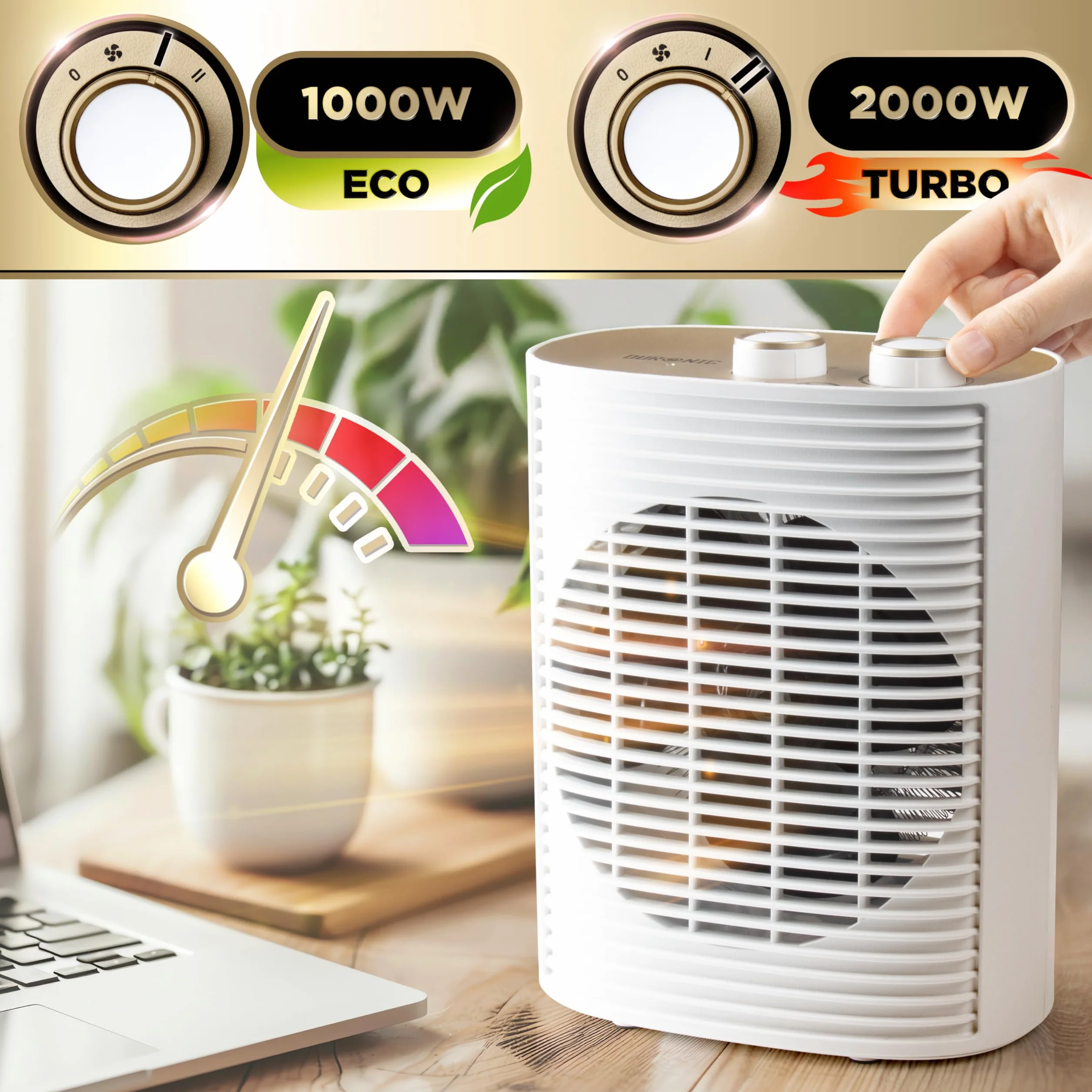 Duronic HV32 WE Termowentylator farelka elektryczna mini grzejnik elektryczny z termostatem przenośny 2 tryby grzania nagrzewnica kolor biały