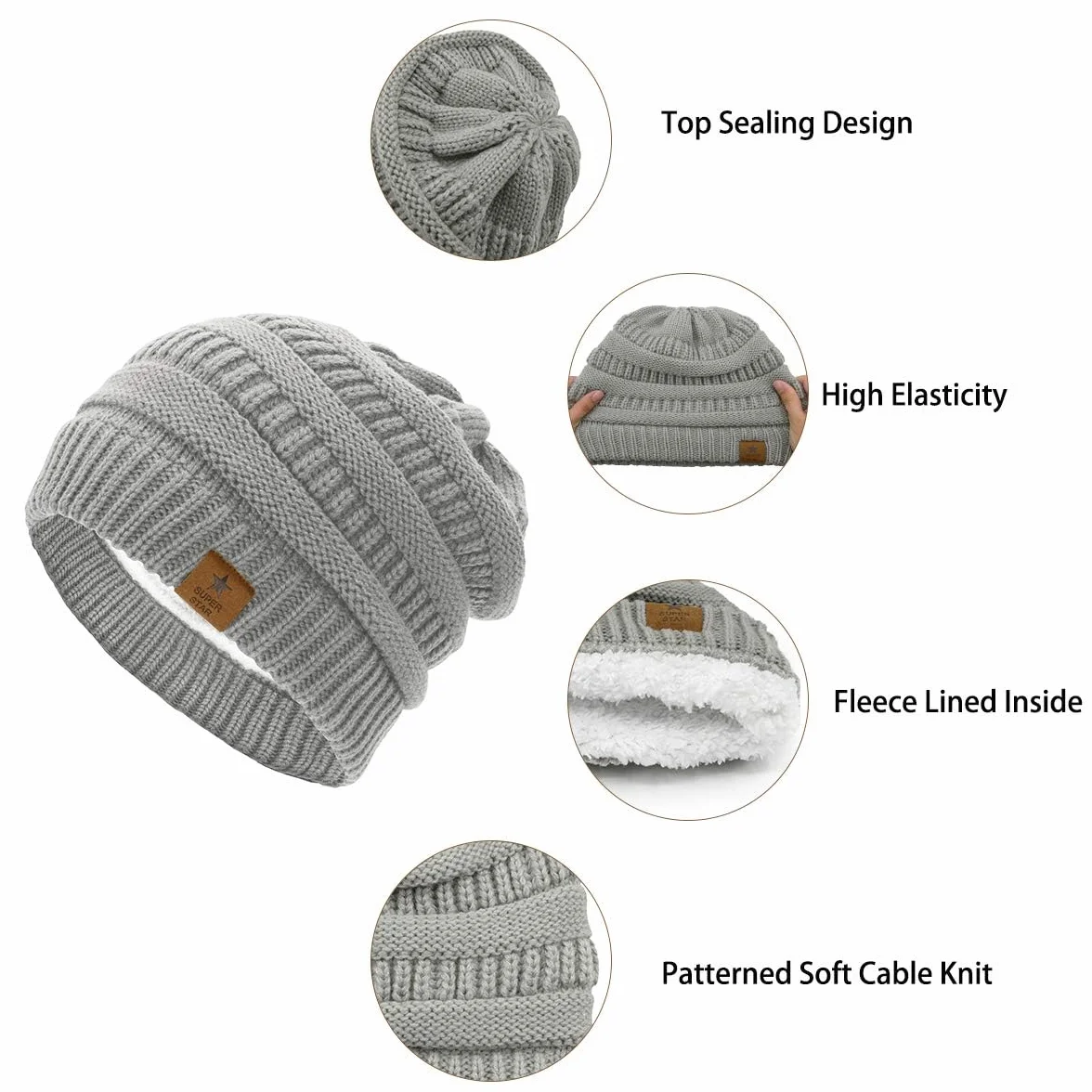 Czapka damska zimowa z dzianiny beanie gruba ciepła podszewka