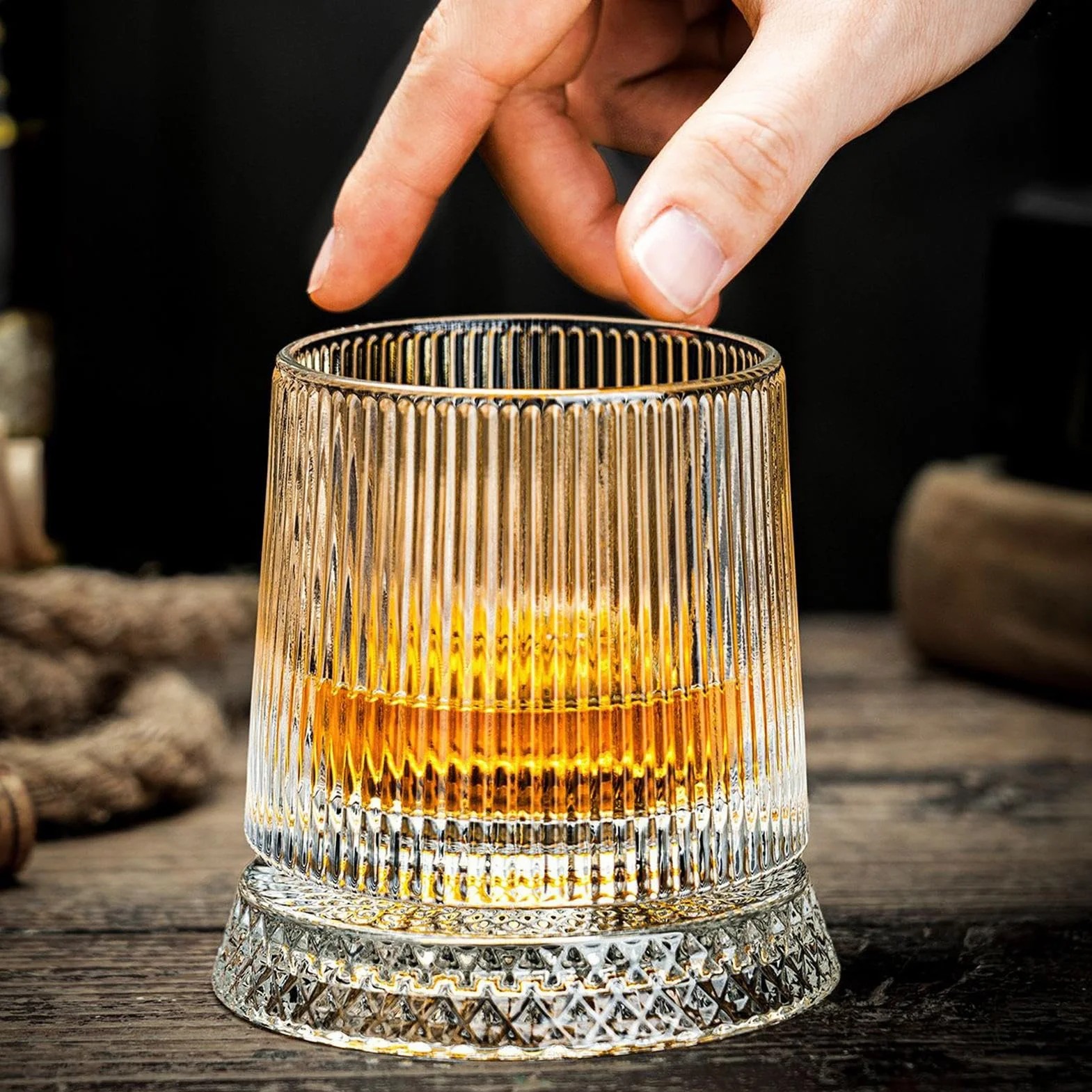 Wine Glasses - 360 Degree Rotating Stemwares for Party Celebration Drinks | Clear Crystal Glassware with Swivel Base, Old Fashioned Tumbler Design, Enjoy Whiskey Cocktail Bourbon for Men Dad Husband