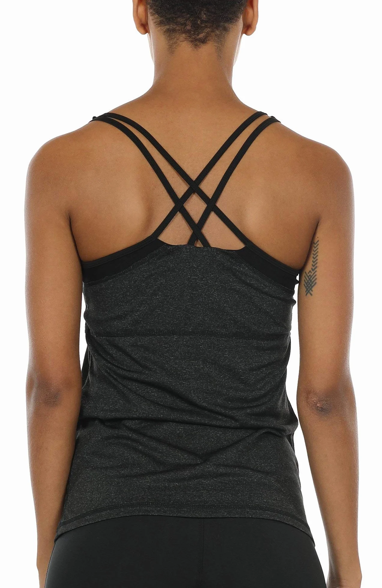 icyzone Damski top sportowy do jogi 2 w 1 z biustonoszem – koszulka na siłownię, trening fitness, tank top