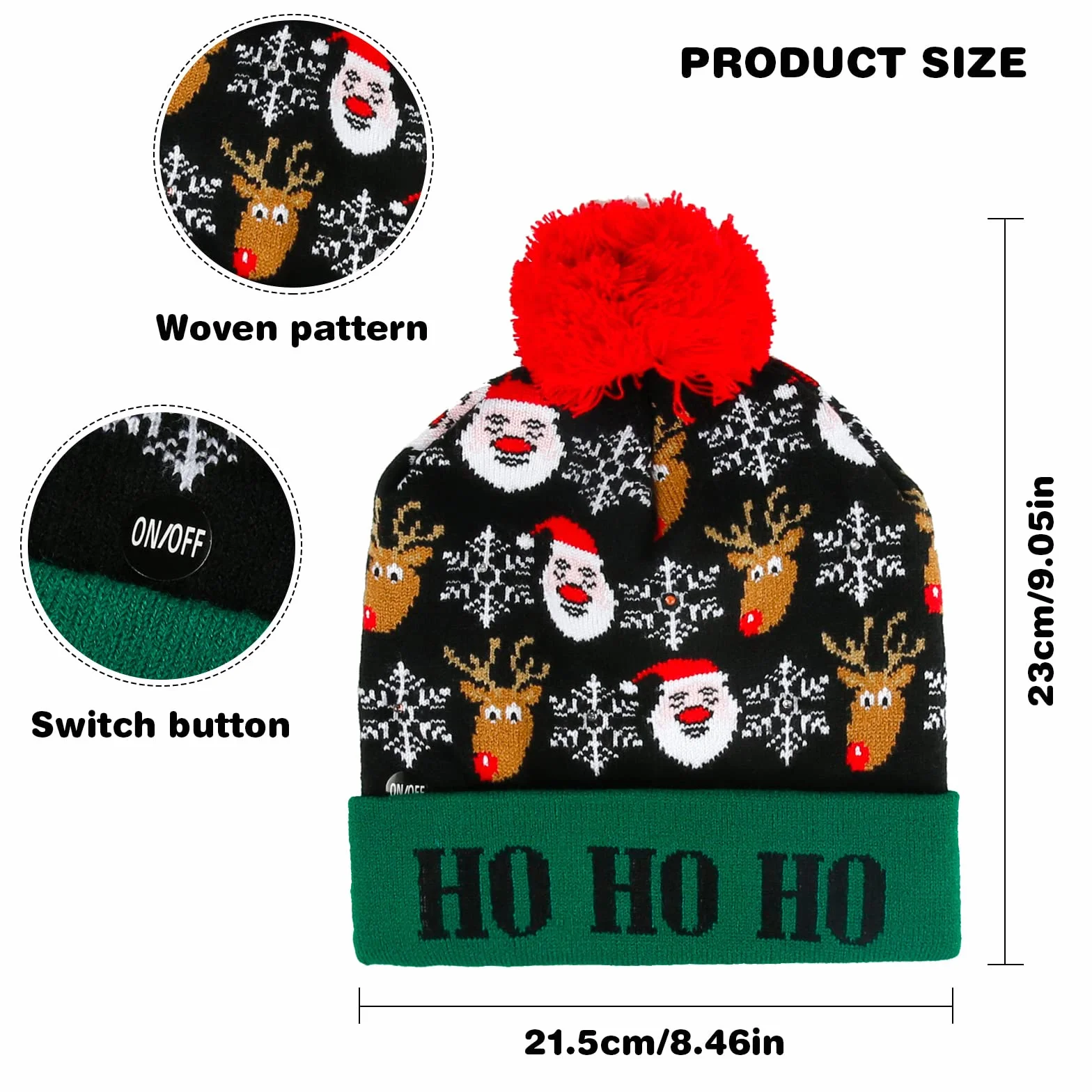Diealles Shine Czapka z oświetleniem LED Beanie dzianinowa na Boże Narodzenie, Zielony kolor