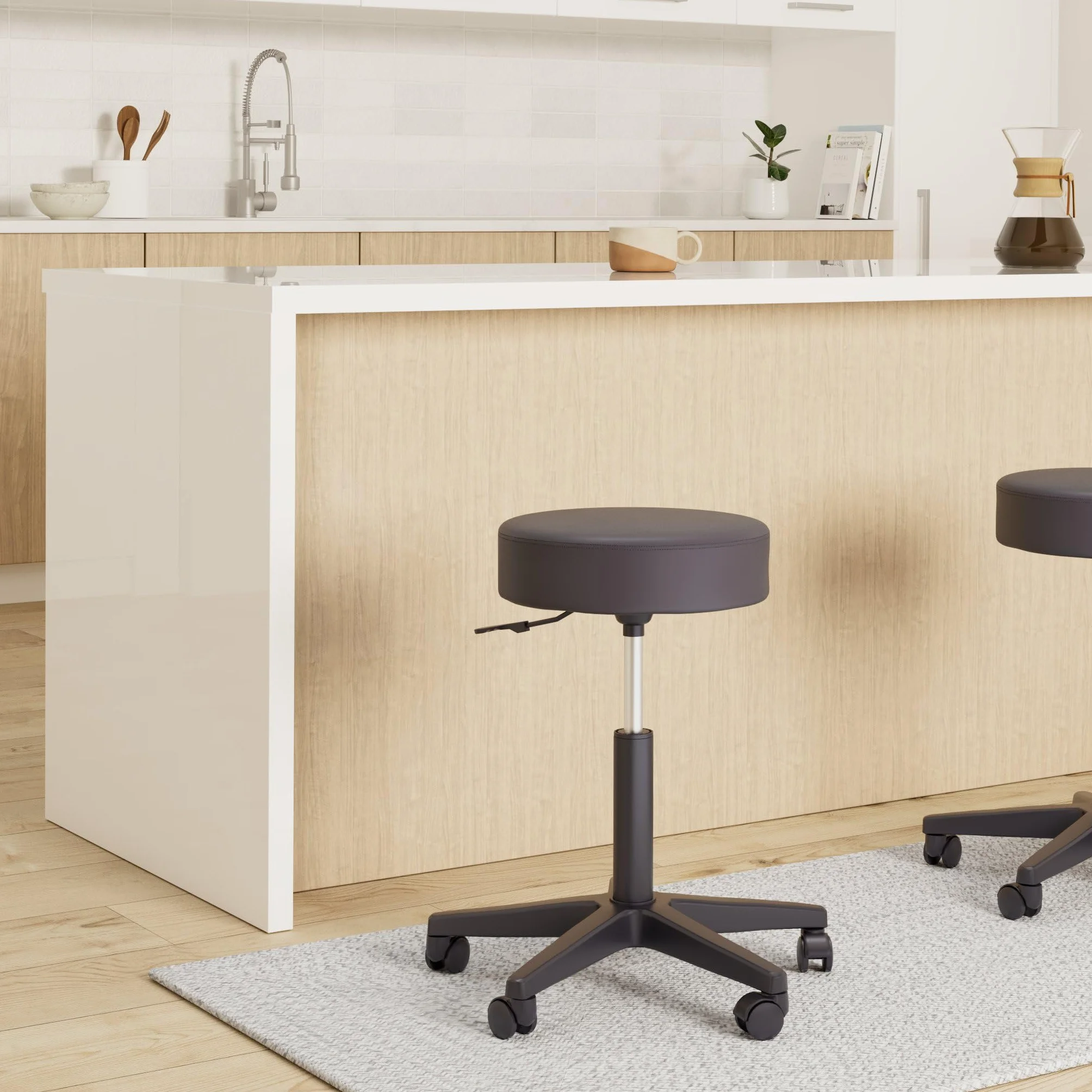 TRESKO® Krzesło obrotowe biurowe na kółkach, regulowana wysokość, obrót 360°, poduszka 10 cm, czarny
