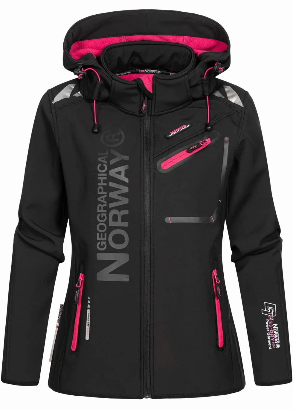 Geographical Norway Królowa Dama, kurtka softshellowa, damska, wodoodporna kurtka z kapturem, wiatroszczelna, kurtka polarowa do jazdy na nartach, na jesień, zimę, wiosnę