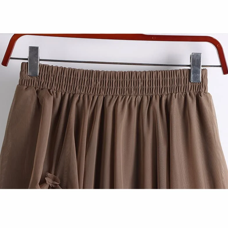 Nieregularna tiulowa spódnica w kolorze khaki i czarnej, damska siateczka z wysokim stanem, elegancki, długi, plisowany styl kobiecy