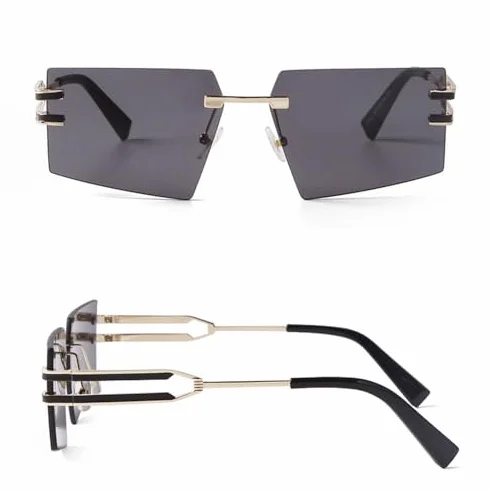 Modne 2024 unikalne duże kwadratowe okulary przeciwsłoneczne bez oprawek damskie Retro metalowe bezramowe odcienie okulary modne męskie okulary przeciwsłoneczne UV400