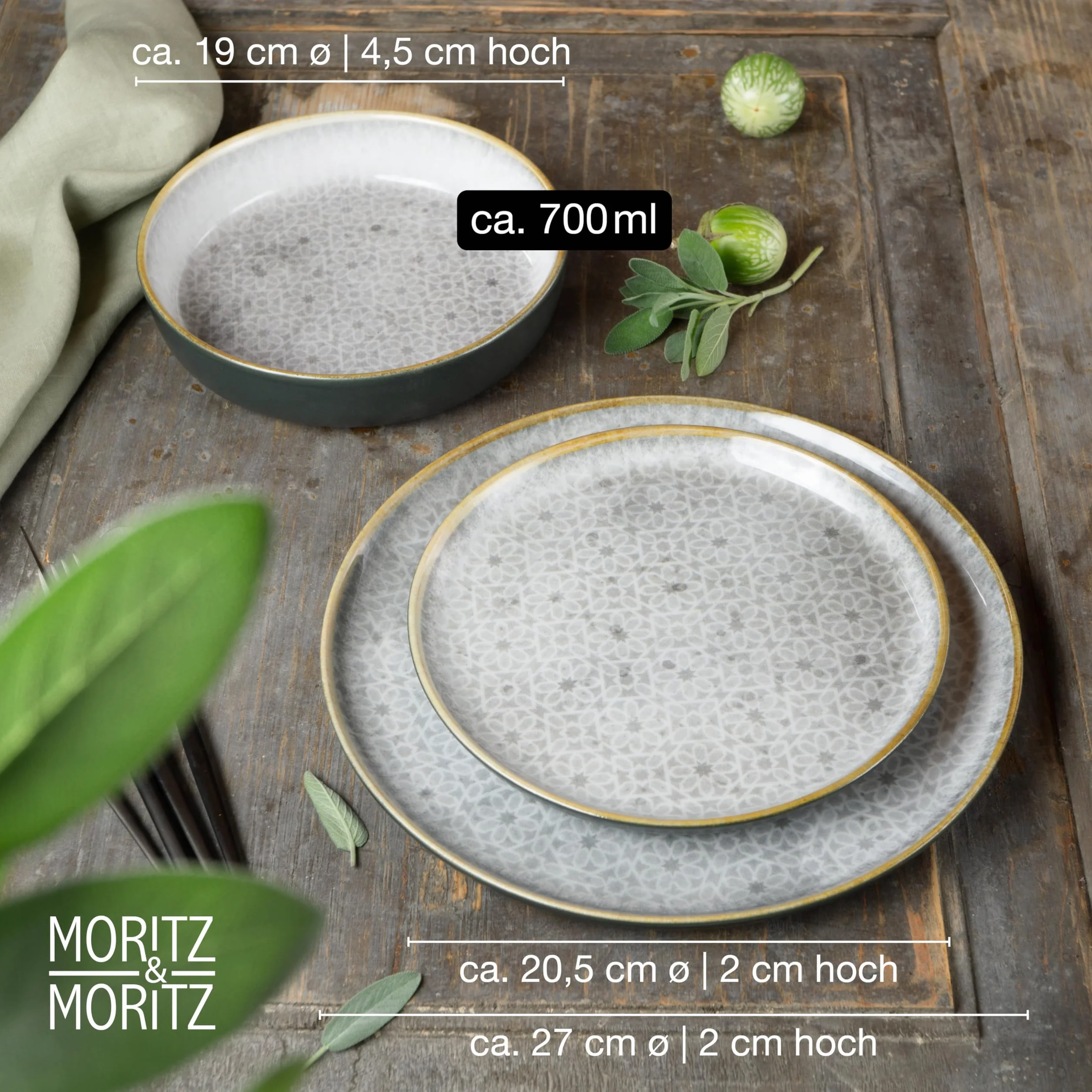 Moritz & Moritz TERRA 18-częściowy zestaw naczyń porcelanowych dla 6 osób subtelna szarość