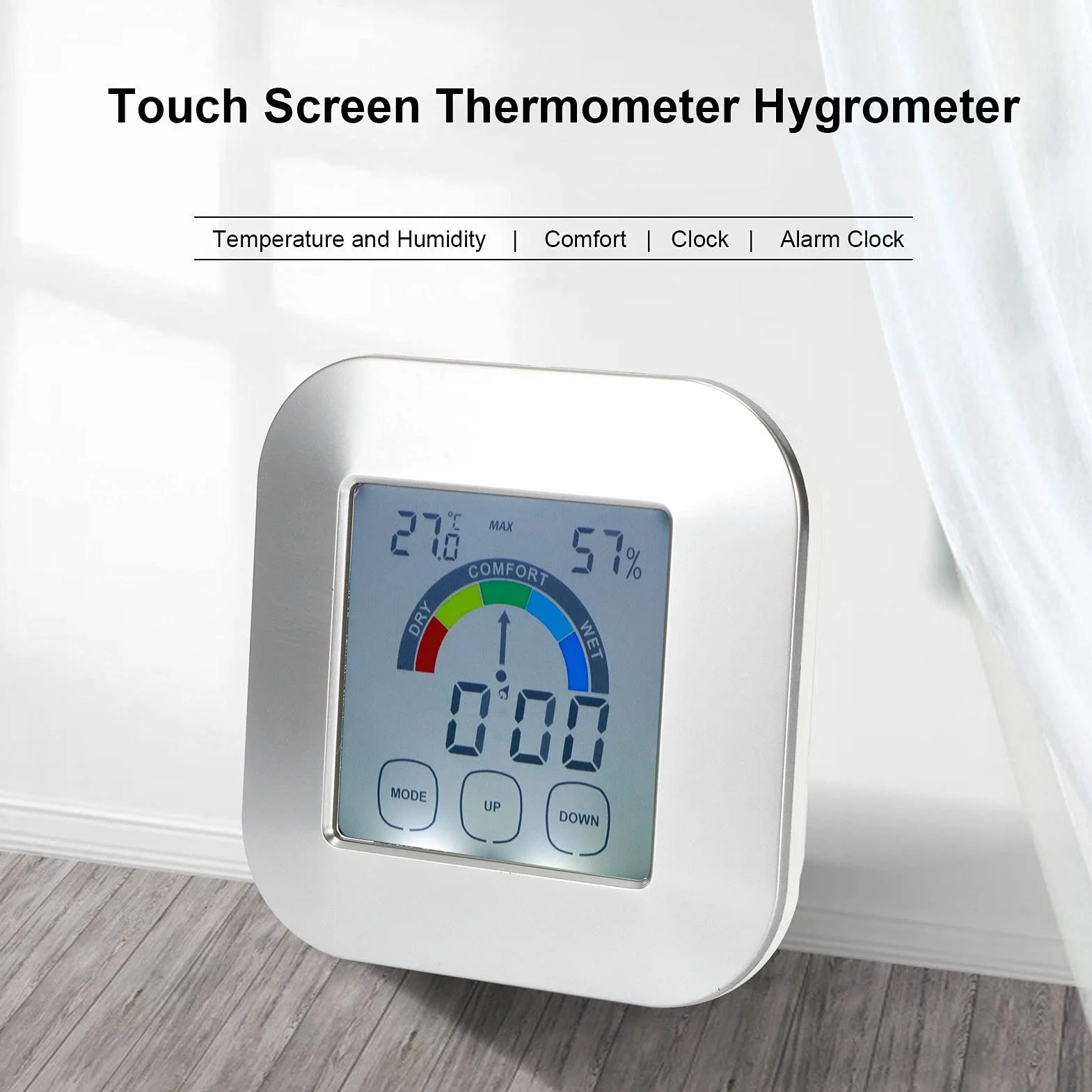 Termometr Higrometr Budzik z Ekranem LCD, Wskaźnikiem Komfortu Powietrza, funkcją Ekranu Dotykowego, do Użytku Domowego i Biurowego