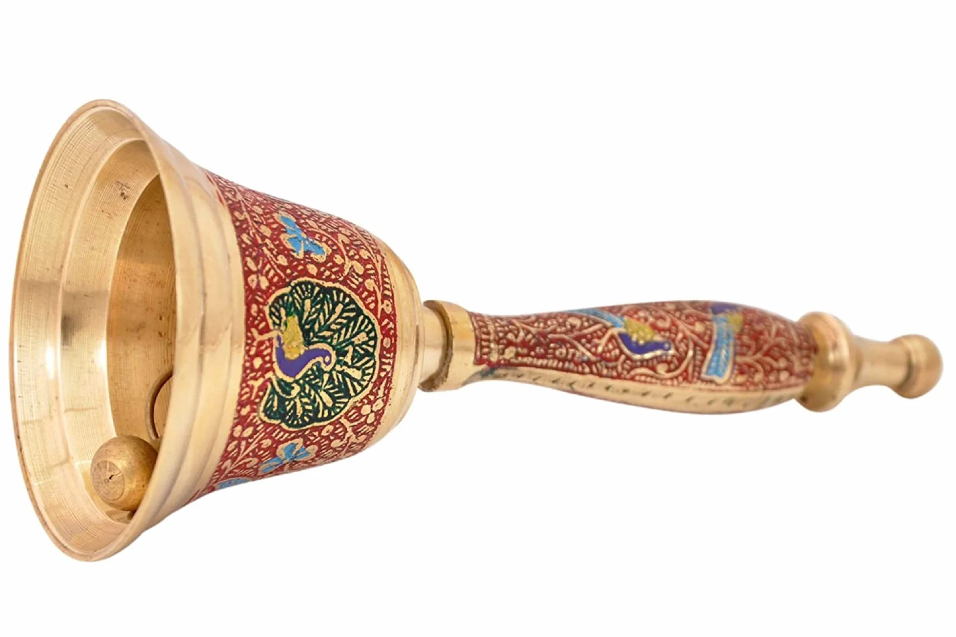 Dekoracyjny ręczny hinduski dzwonek Puja - Puja Ghanti do domu/biura - designerski mosiężny muzyczny dzwonek na Boże Narodzenie (czerwony)