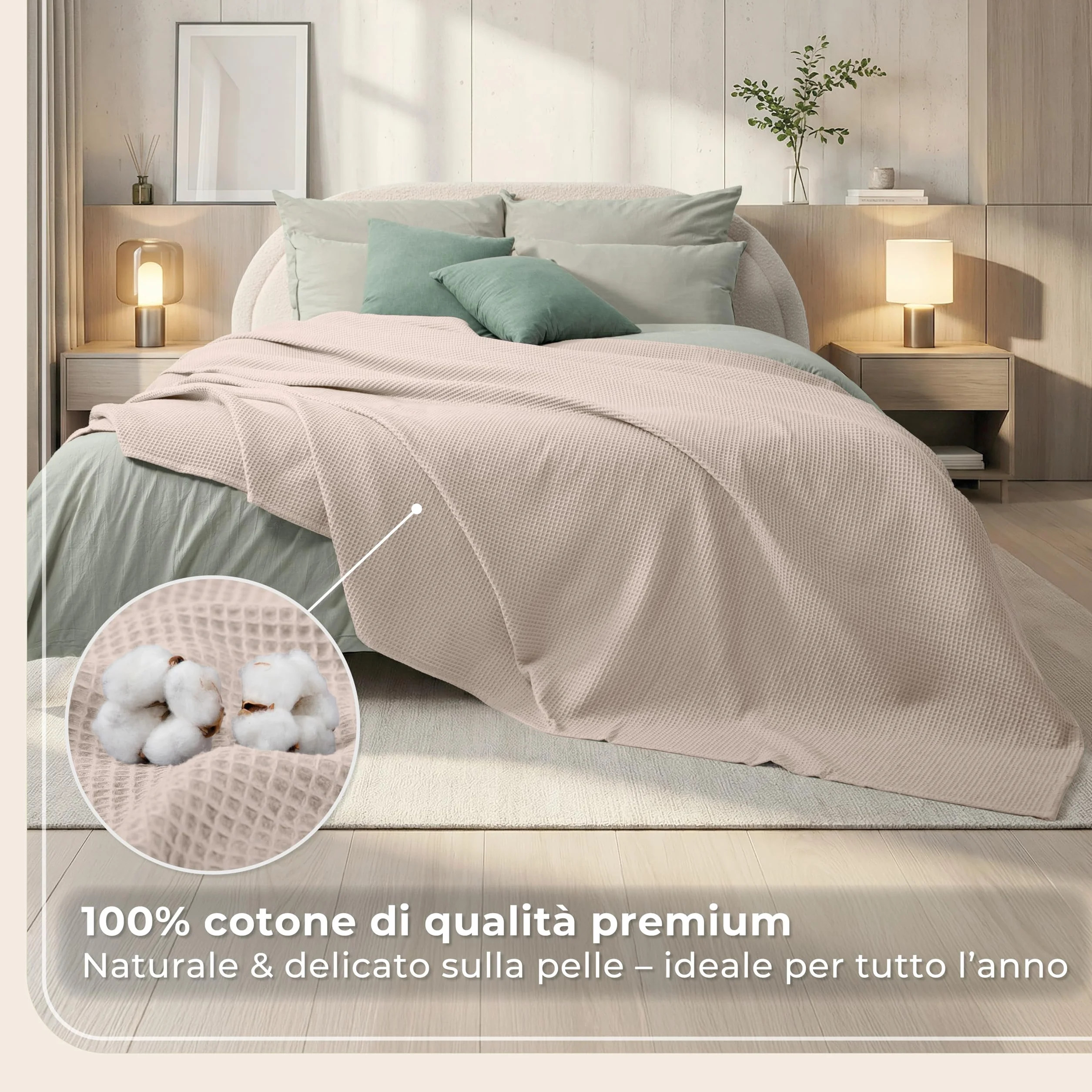 LAYNENBURG Narzuta klasy premium, 220 x 240 cm (rozmiar XXL), 100% bawełny o strukturze waflowej, lekka narzuta na łóżko, sofę, beżowa