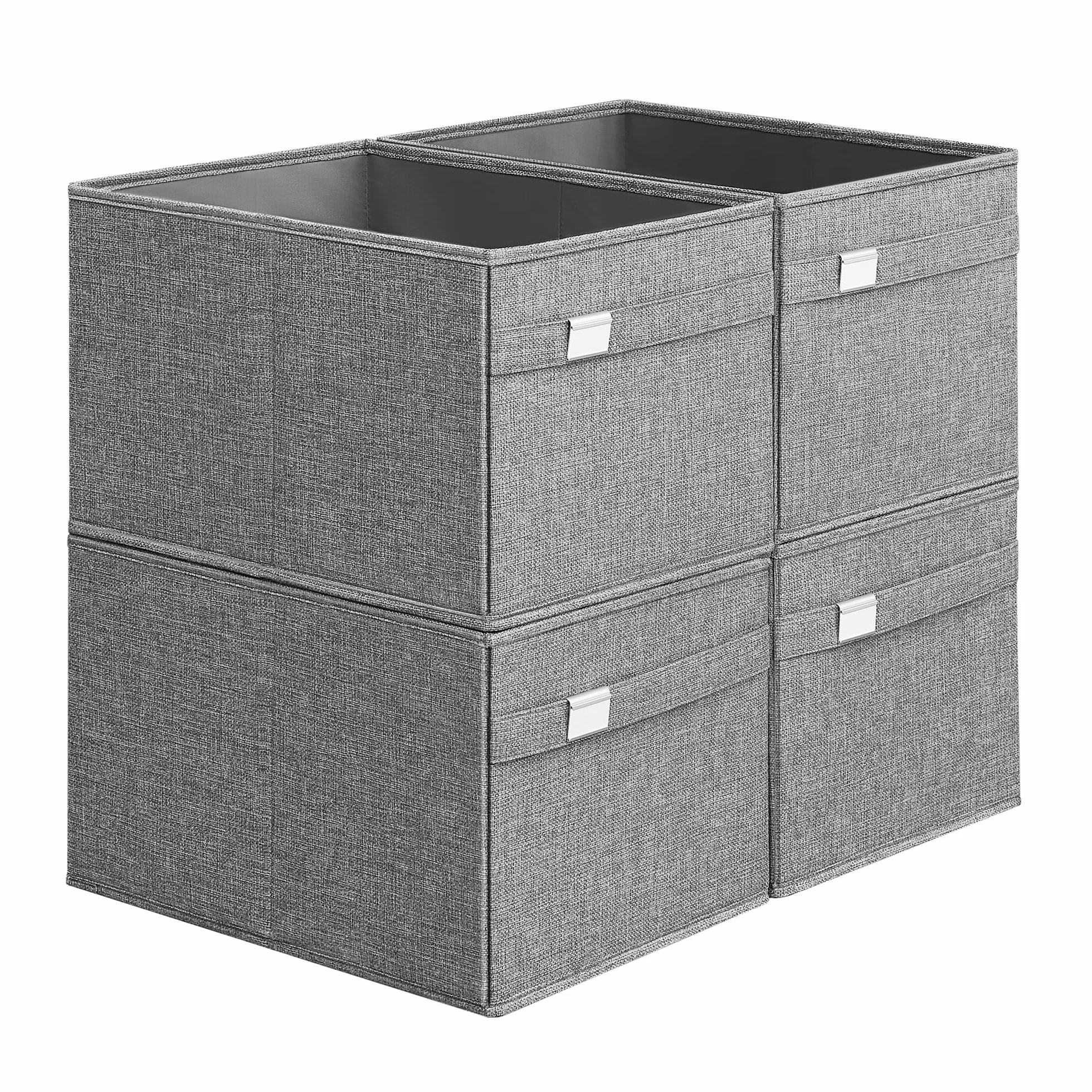 SONGMICES ROB240G04 Organizery do przechowywania, 40 x 30 x 25 cm, 2 uchwyty, składane, tkanina Oxford i tkanina o wyglądzie lnu, zmywalne, metalowe uchwyty na etykiety, szary Dove Grey