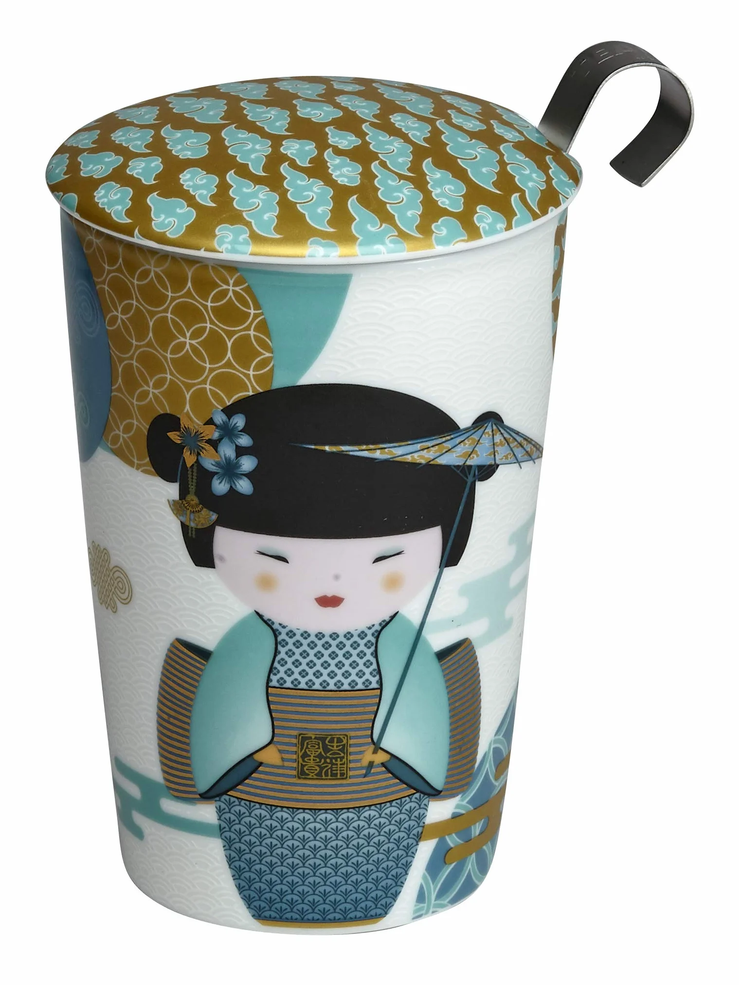 Eigenart Szklanka do herbaty z porcelanową pokrywką i zaparzaczem ze stali nierdzewnej 350 ml