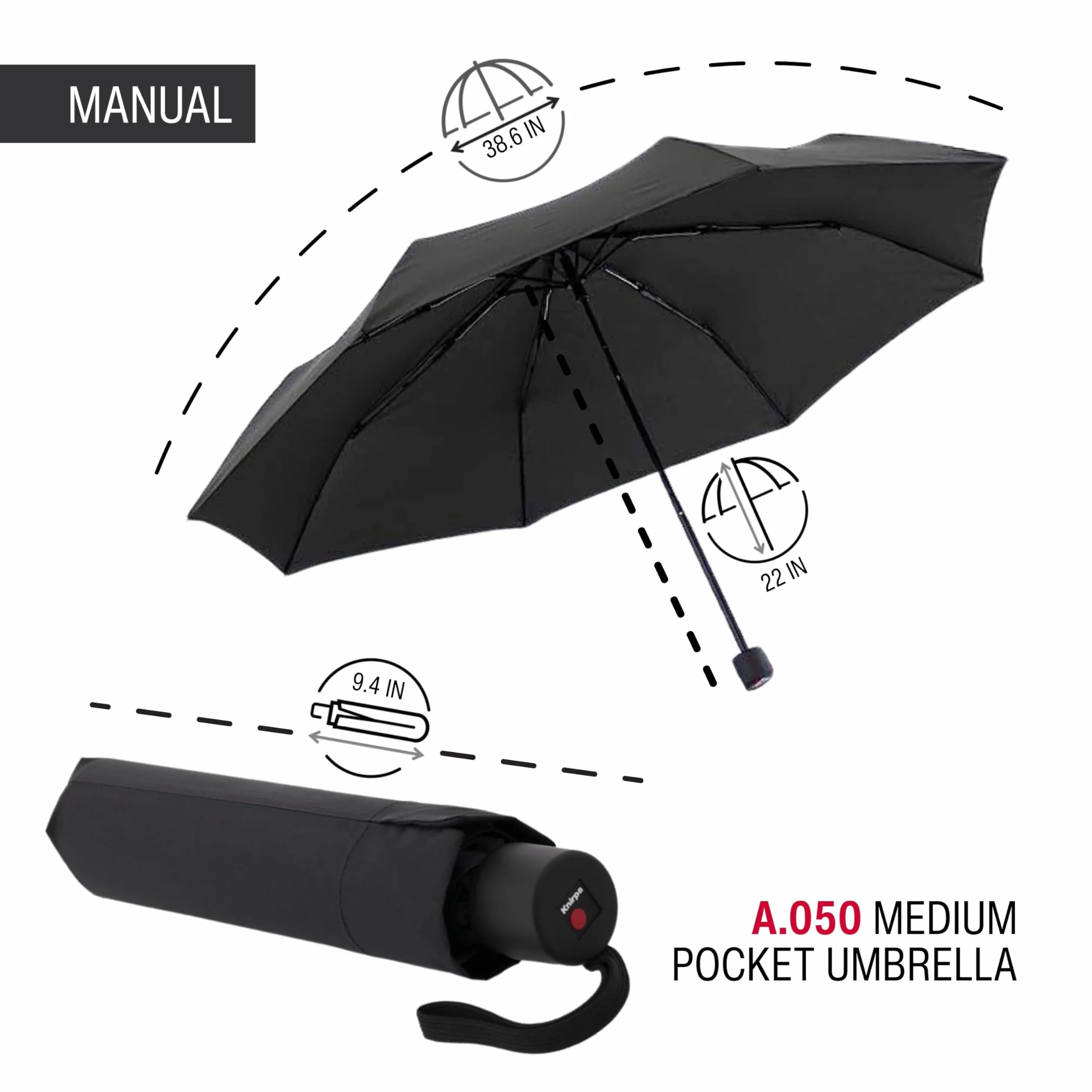 Knirps A.050 Medium Manual kieszonkowy parasol kieszonkowy, kompaktowy, odporny na warunki atmosferyczne, stabilny, wiatroszczelny