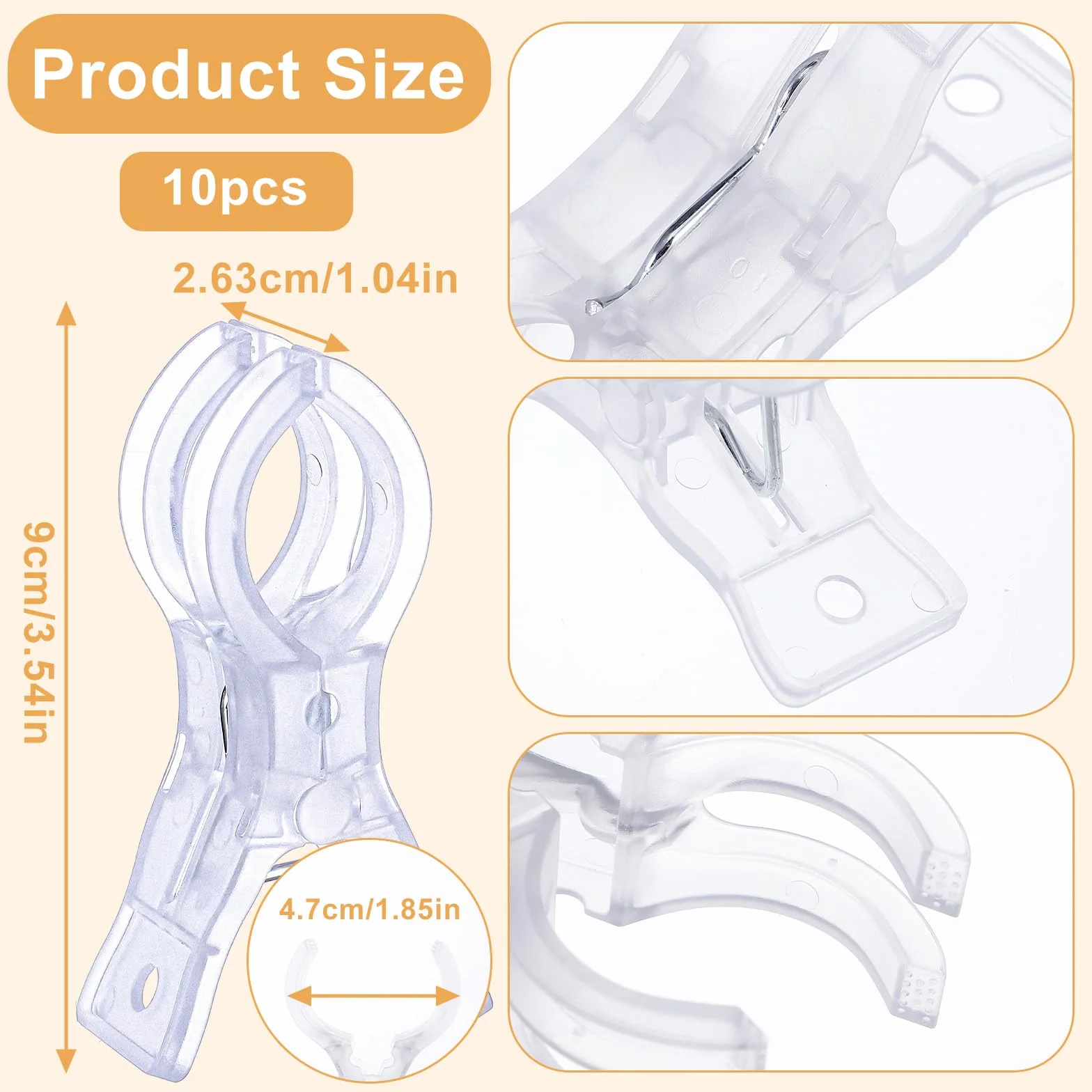 Klipsy do łuku balonowego 8 cm przezroczyste plastikowe zaciski sprężynowe 10 szt