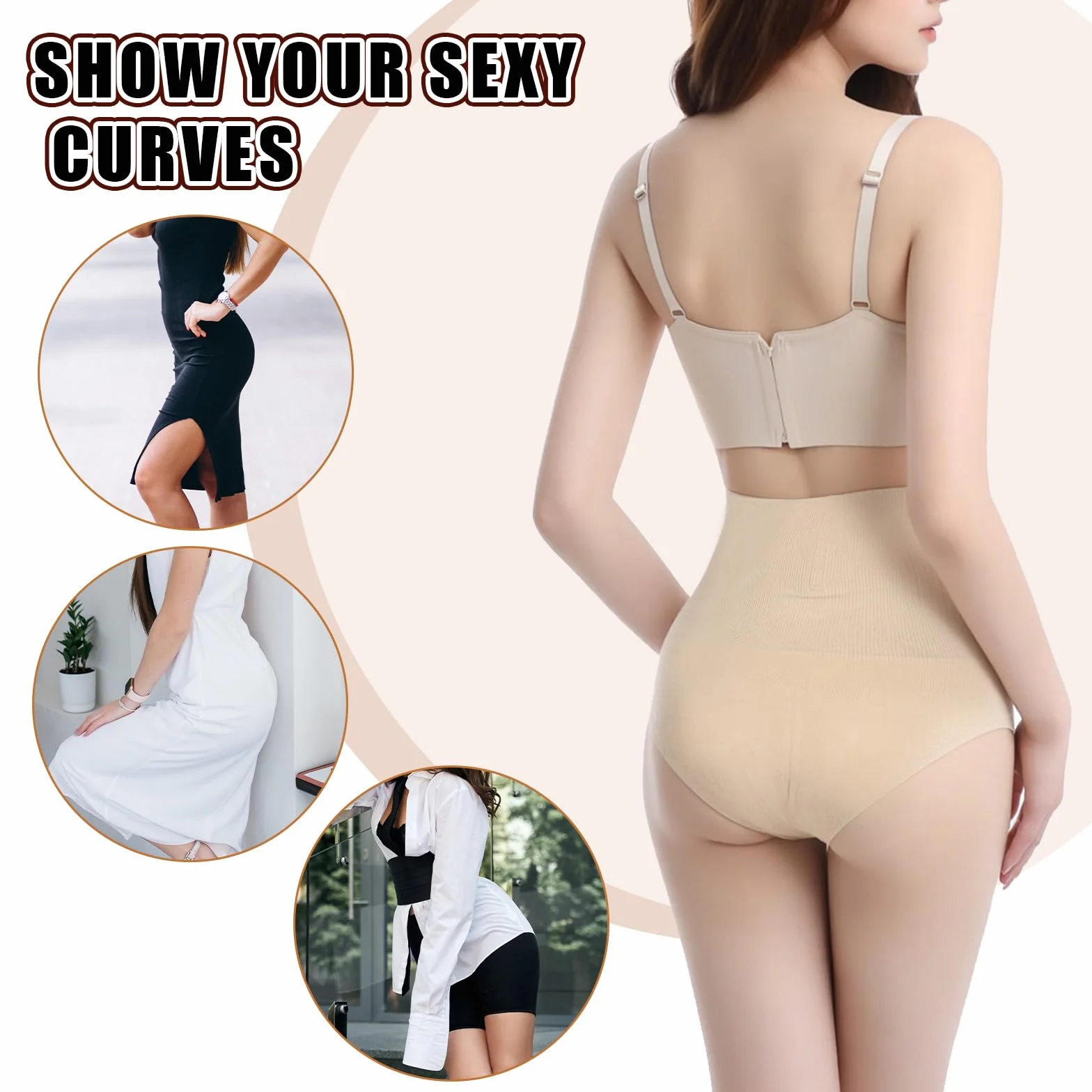 Qianyu Bielizna modelująca brzuch kontrola ciała modelująca brzuch kontrola majtek bielizna wygodne wyszczuplające majtki z wysokim stanem klapsy dla kobiet, Kolor, M-XL
