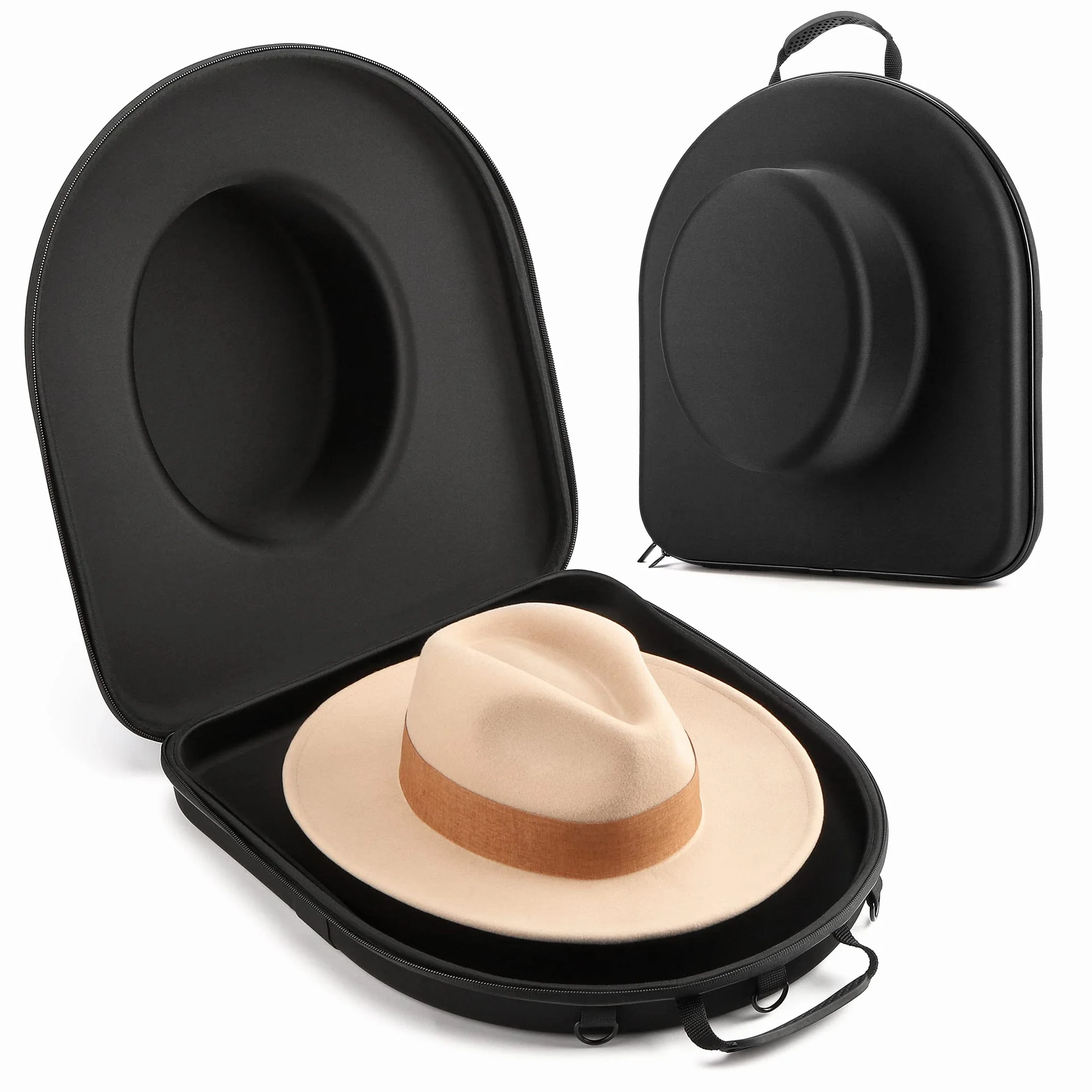 Gelozid Etui na kapelusze do podróży, twarde etui podróżne na męskie czapki fedora, odporne na zgniatanie pudełko do przechowywania czapek Fedora, nosidełko na kapelusze z regulowanym paskiem, lekkie