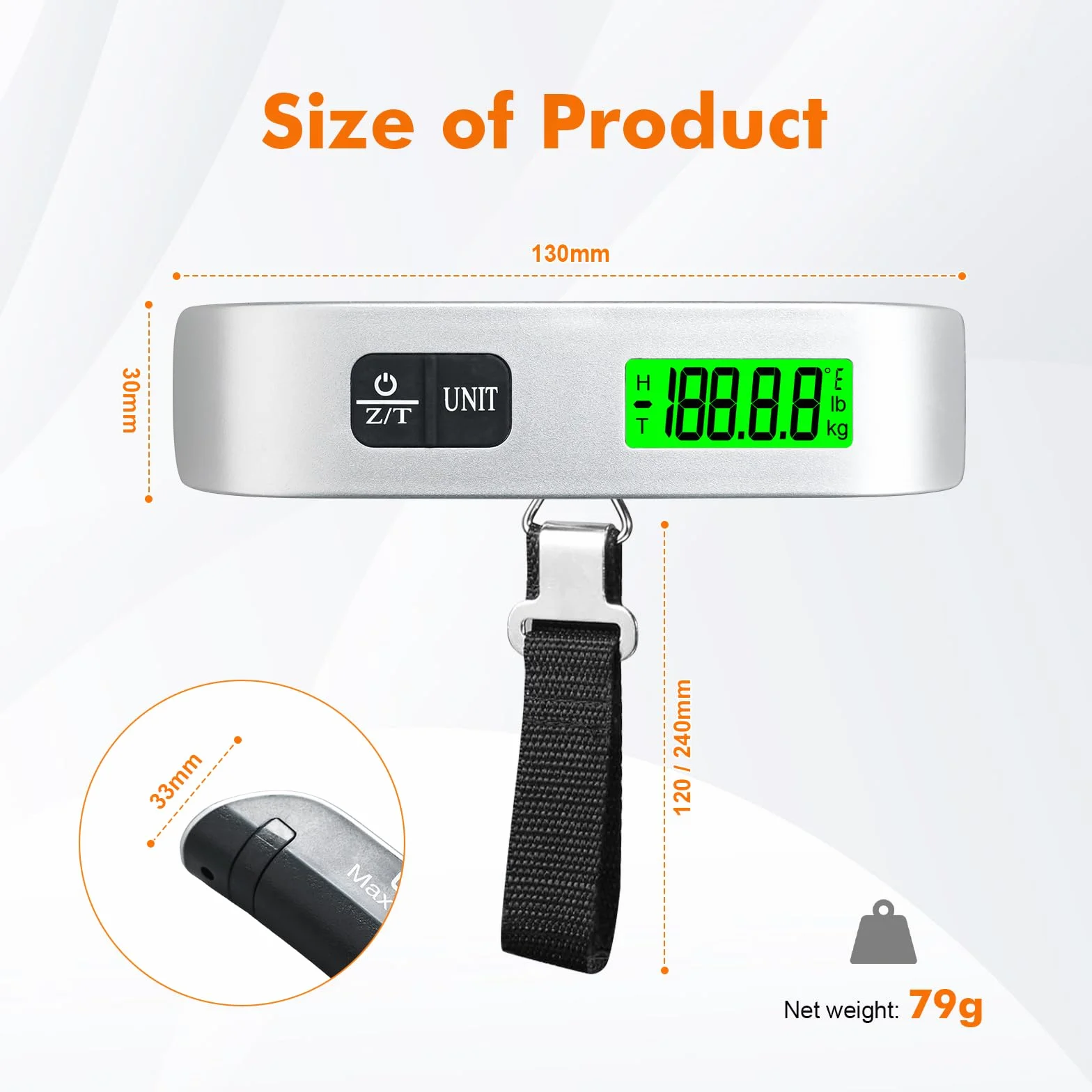 GRIFEMA GA2005 Waga Bagażowa Podróżna, Waga Walizkowa z Wyświetlaczem LCD, Do 50 kg/110 lb, Szara