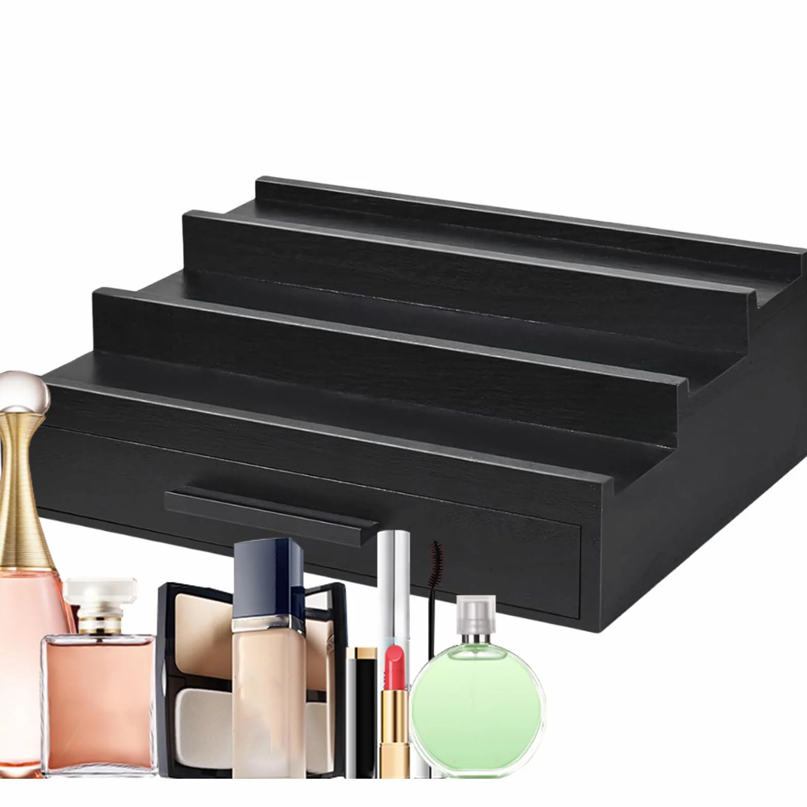 Drewniany organizer na perfumy 3-poziomowy czarny