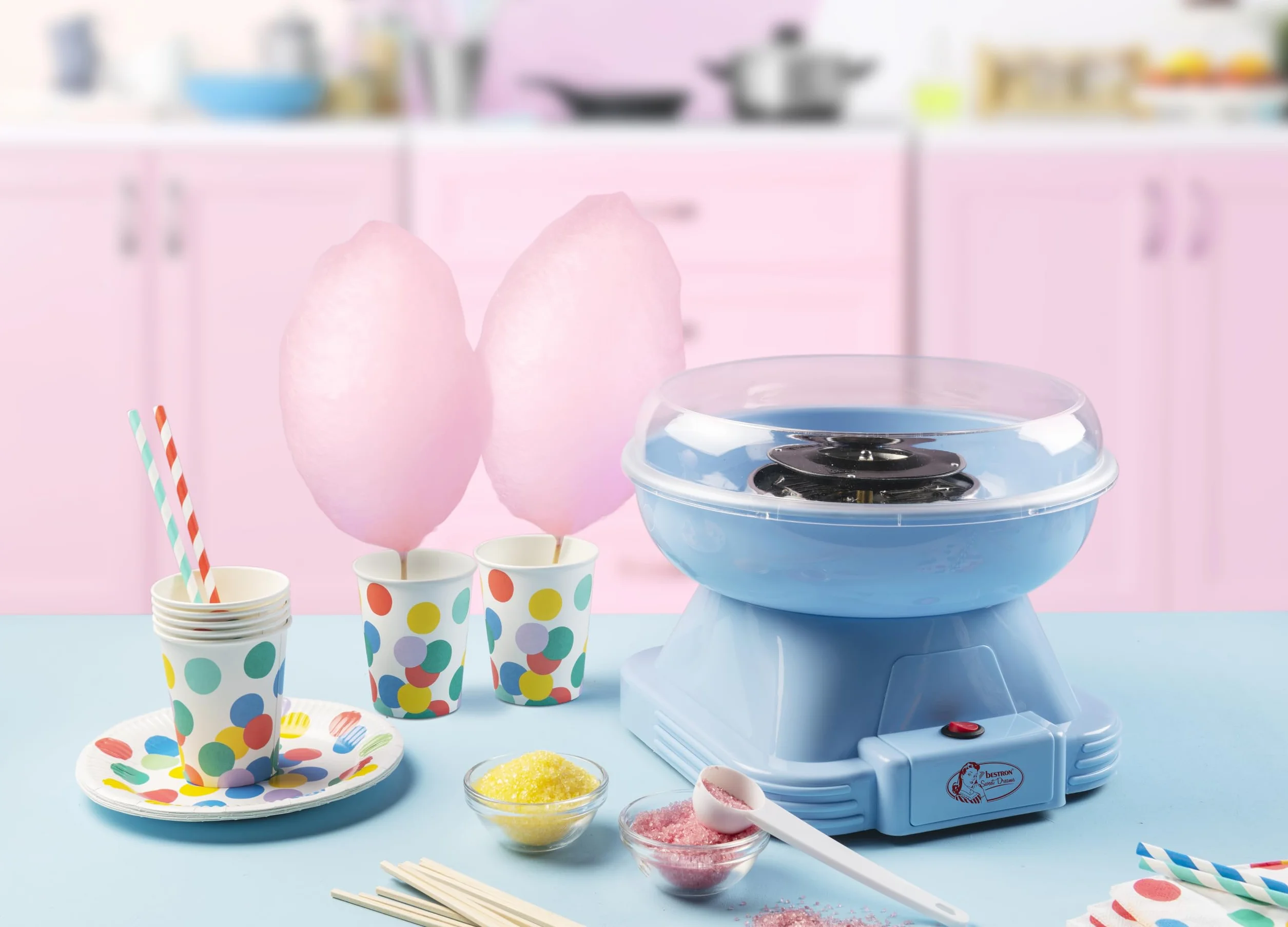 Bestron Retro Maszyna do waty cukrowej, Cotton Candy Maker z pałeczkami i łyżeczką