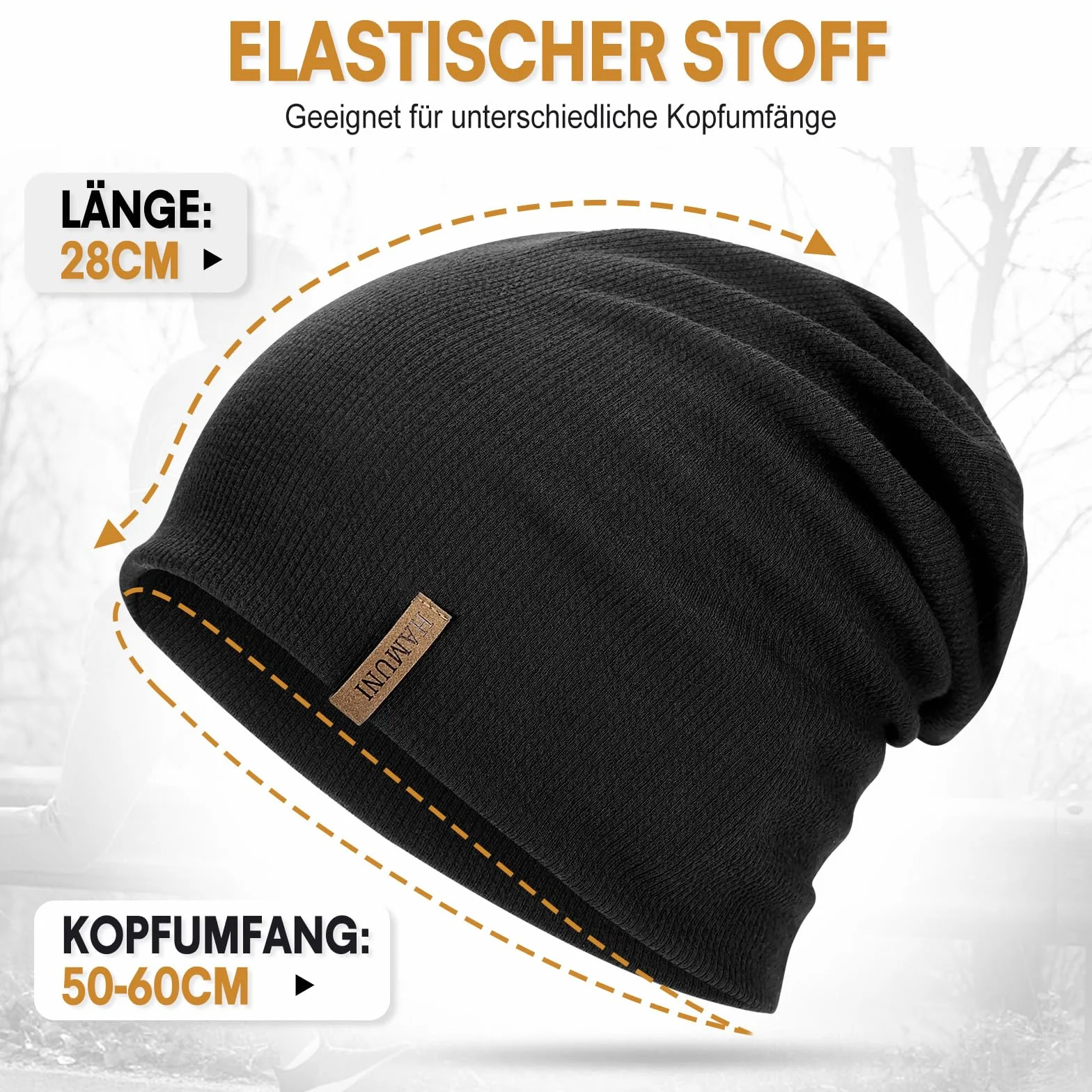 Hamuni Slouch Beanie Czapka damska, męska, elastyczna, miękka, wygodna, z dżerseju, klasyczna, modna, długa czapka typu beanie, idealna na wiosnę, jesień i zimę