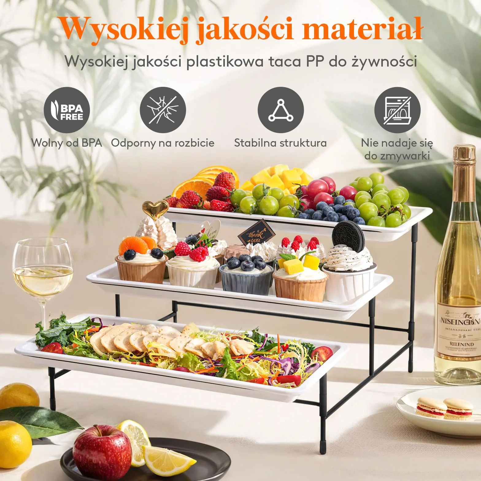 Lifewit 3-poziomowa taca do serwowania na przyjęcia, 36 × 17 cm tace do żywności, tace wielokrotnego użytku ze składanym stabilnym metalowym stojakiem na warzywa, owoce, ciastka, deser, czarny