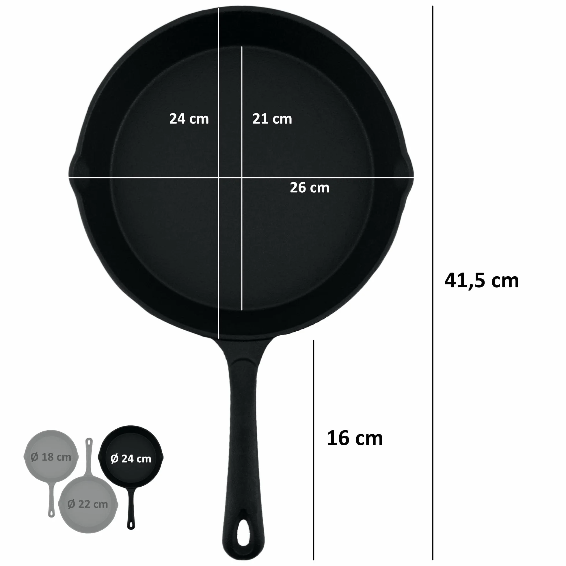 BBQ-Toro Zestaw 3 patelni żeliwnych Ø 16 20 24 cm do smażenia i steków