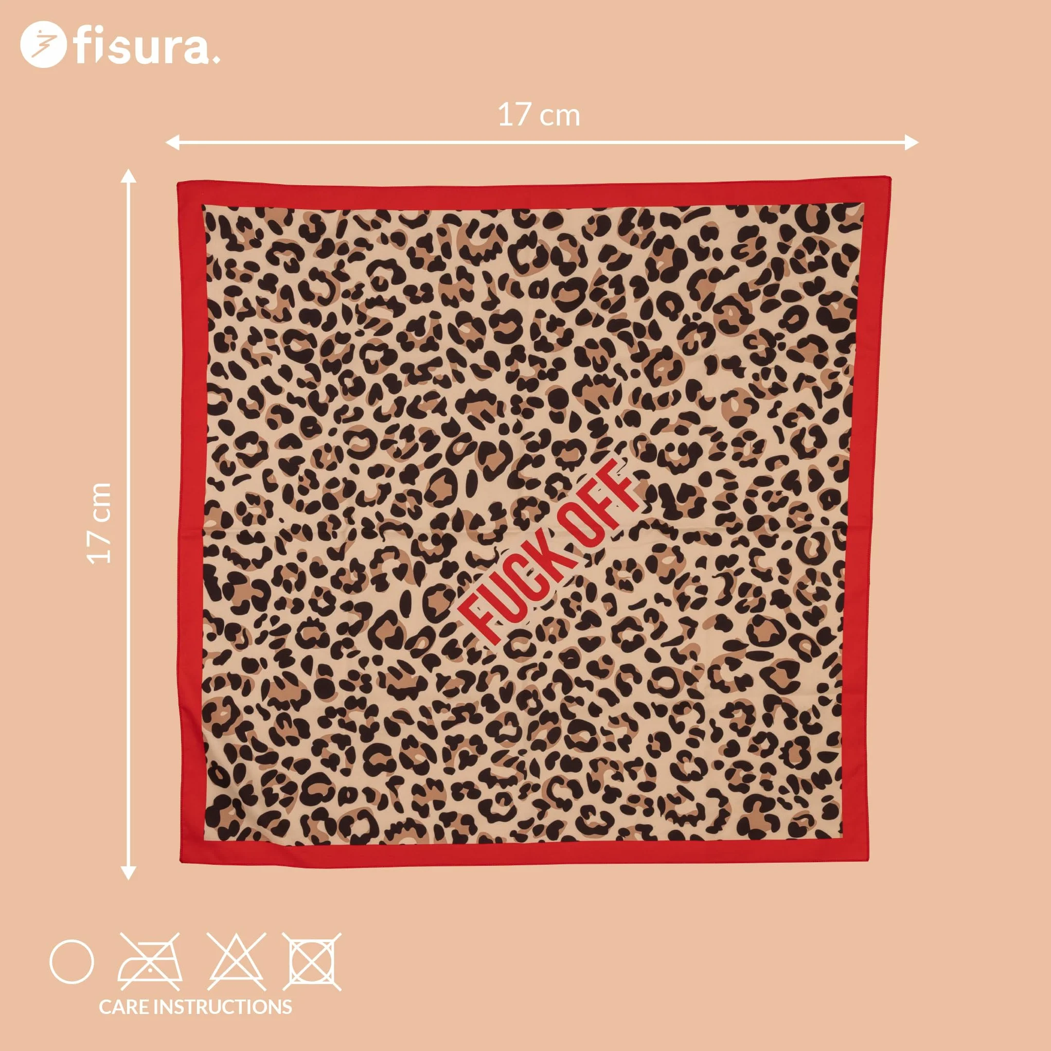 Fisura - Oryginalna damska chusta “f*ck off”, wielofunkcyjna bandana na szyję, włosy lub torebkę, panterkowa czerwono-czarna apaszka 70 x 70 cm, prezent dla kobiety