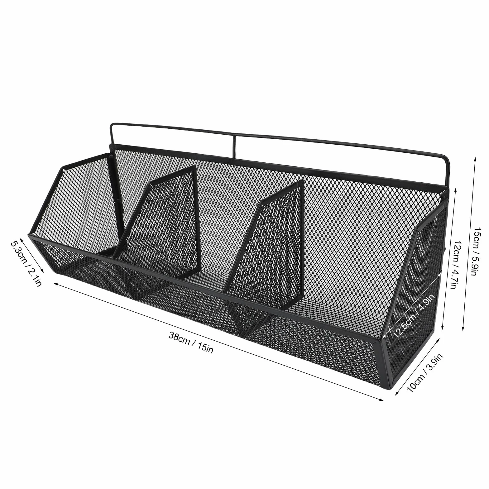 Fockety Kosz ścienny z haczykami samoprzylepnymi, 3 kratki, metalowy druciany organizer kuchenny (BLACK)