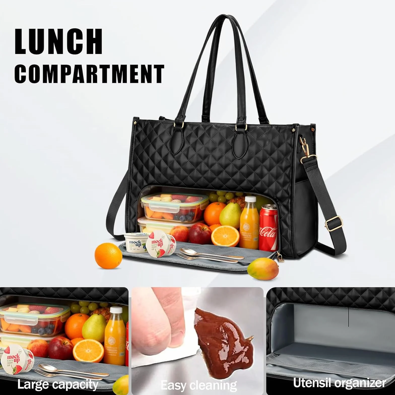 Damska torba na lunch 2 w 1 z kieszenią chłodzącą na laptop 15,6" czarna