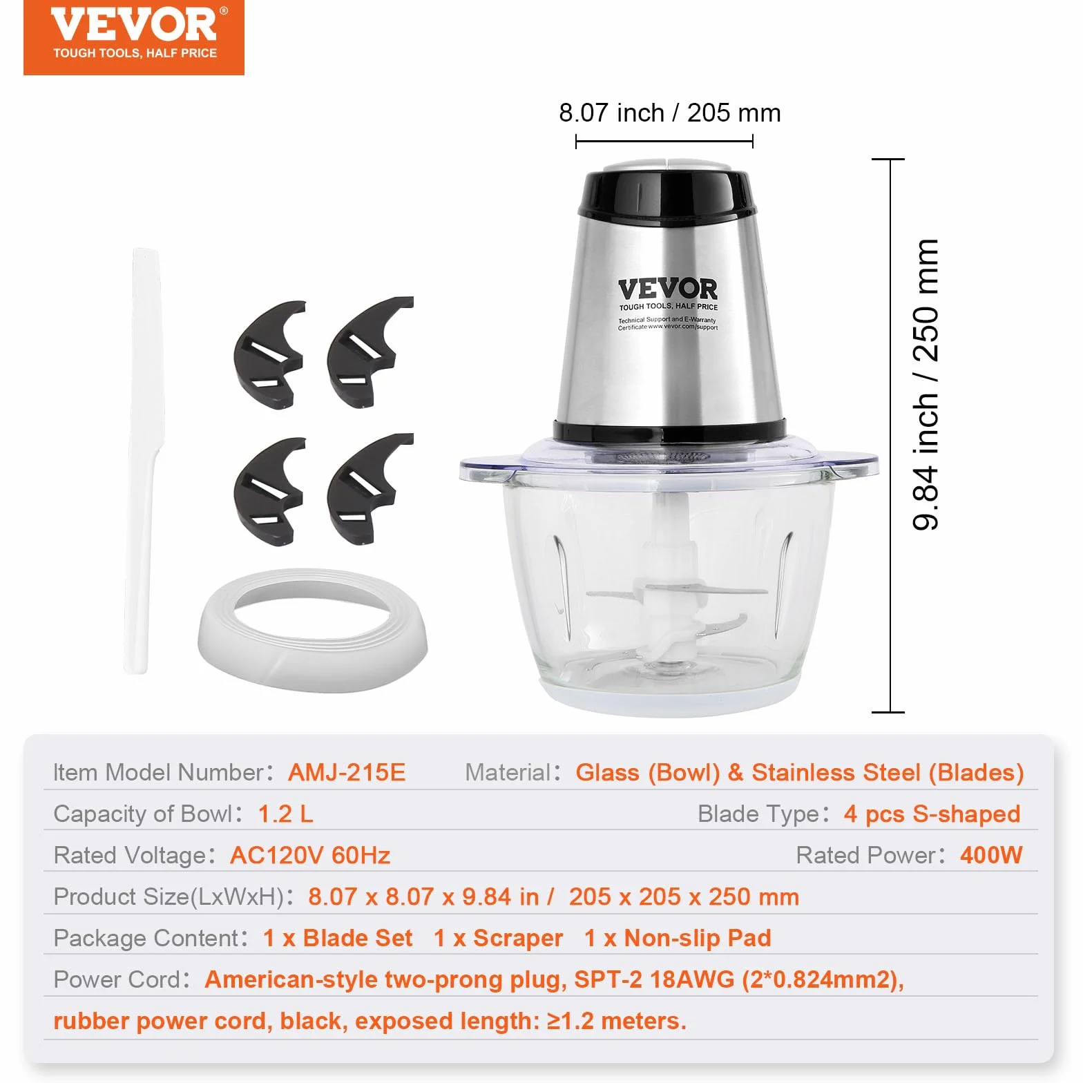 VEVOR Elektryczny robot kuchenny 400 W 1200 ml mikser stojący rozdrabniacz do mięsa