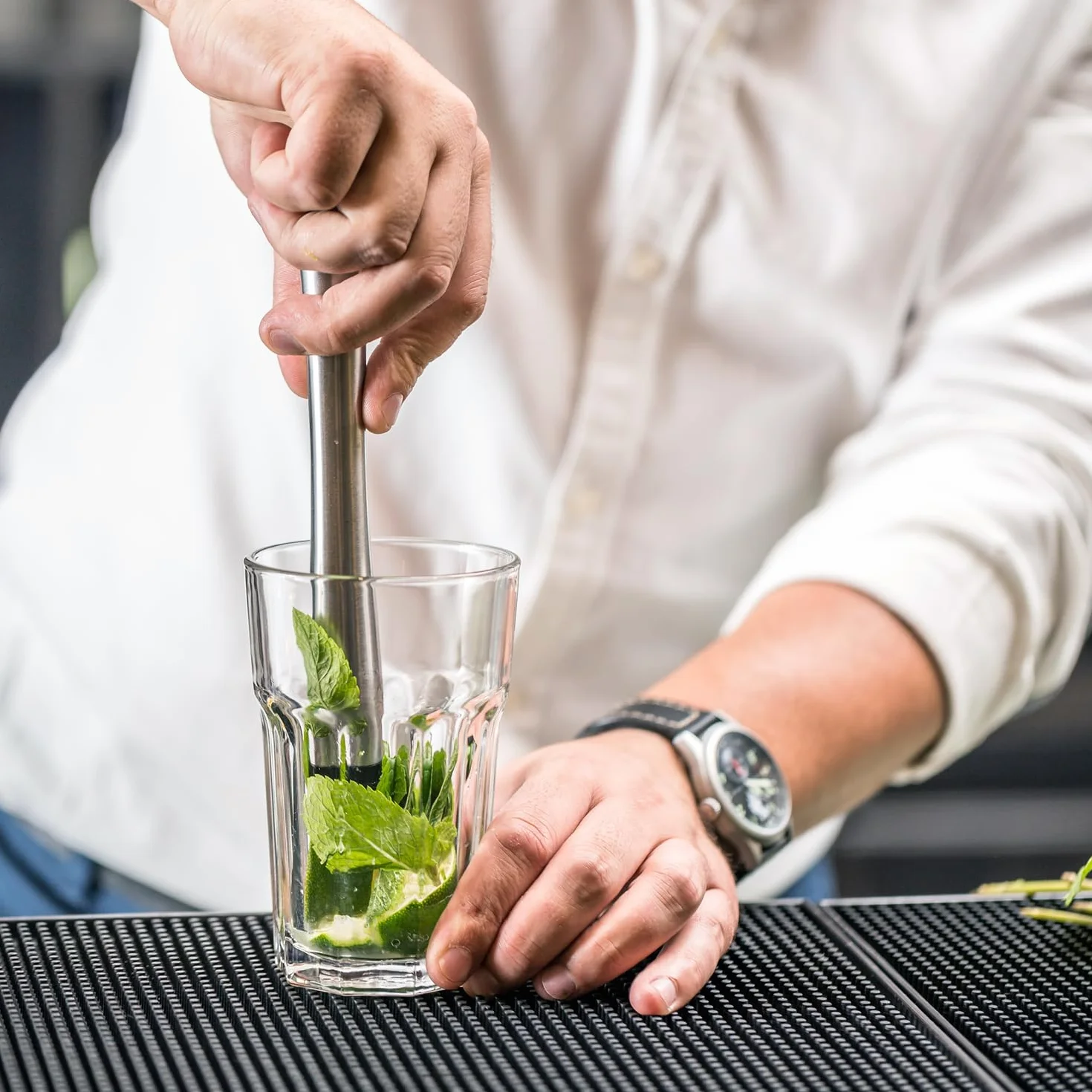 Cocktail Muddler - Kruszarka do lodu ze stali nierdzewnej - Kruszarka do lodu - Zaprawa koktajlowa z plastikowa glówka - Wyciskacz do wapna - Akcesoria barowe (1 sztuka - tluczek)