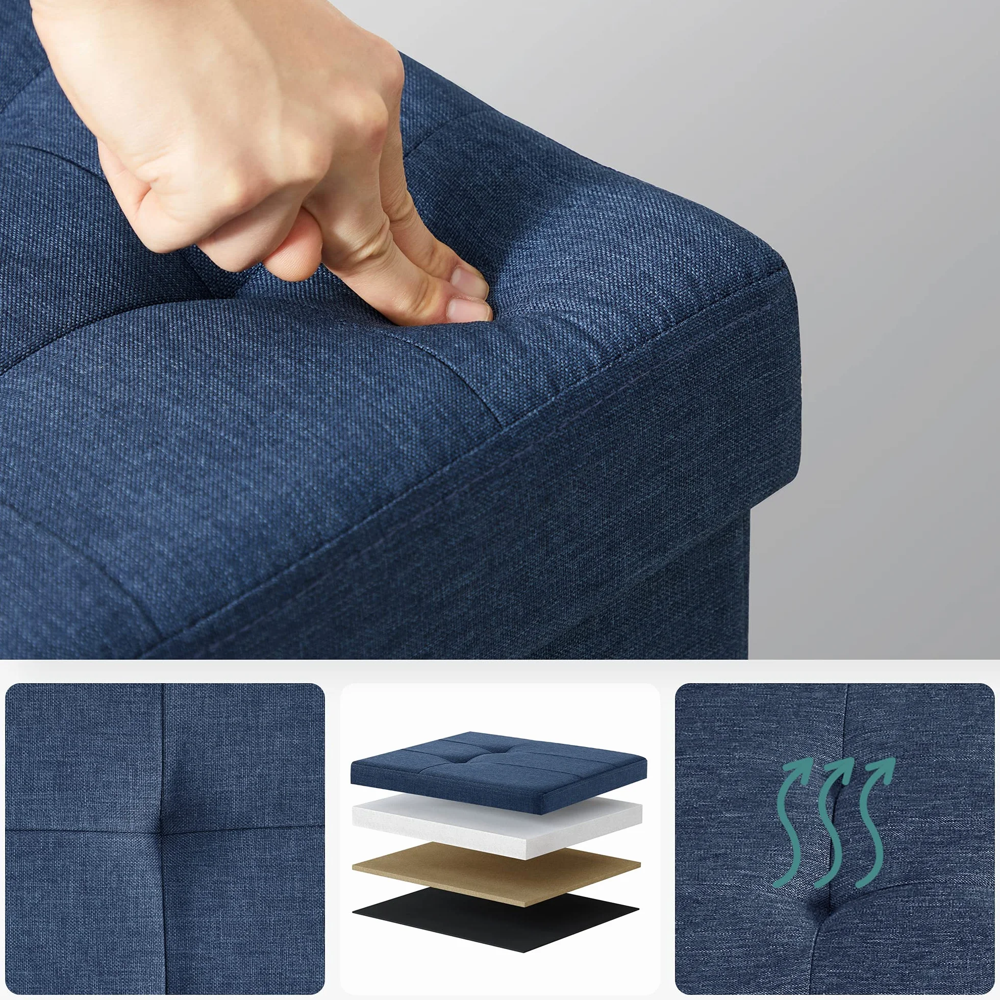 SONGMICS Skrzynia do przechowywania Ottoman 110 x 38 cm 300 kg niebieski nocny LSF77IN