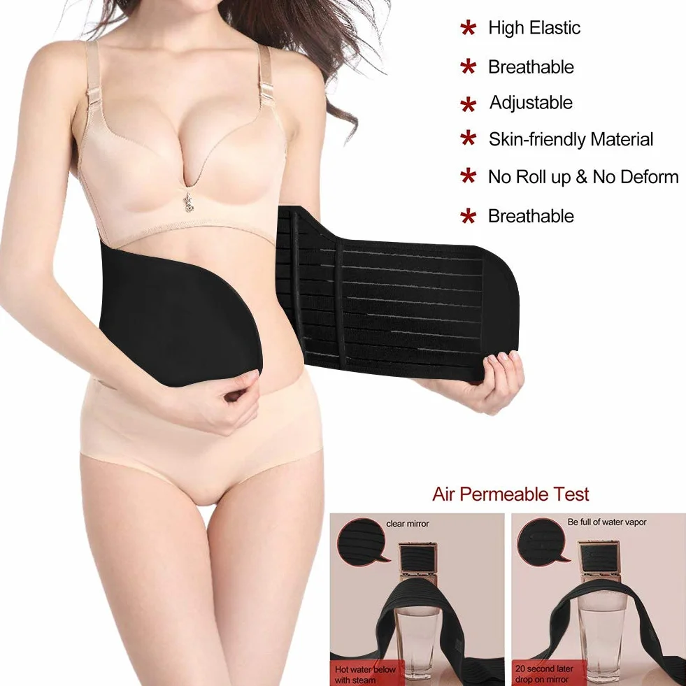 OKPOW 3 w 1 opaska na brzuch po porodzie pas po porodzie damski pas na brzuch wsparcie regeneracji gorset owijany, Czarny, Plus Size for Weight over 190lbs