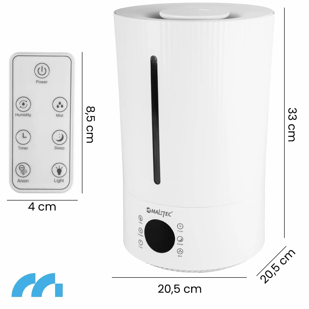 Nawilżacz powietrza Maltec WT5000ION ultradźwiękowy jonizator dyfuzor olejków do 35 m2 aromaterapia 3 stopnie