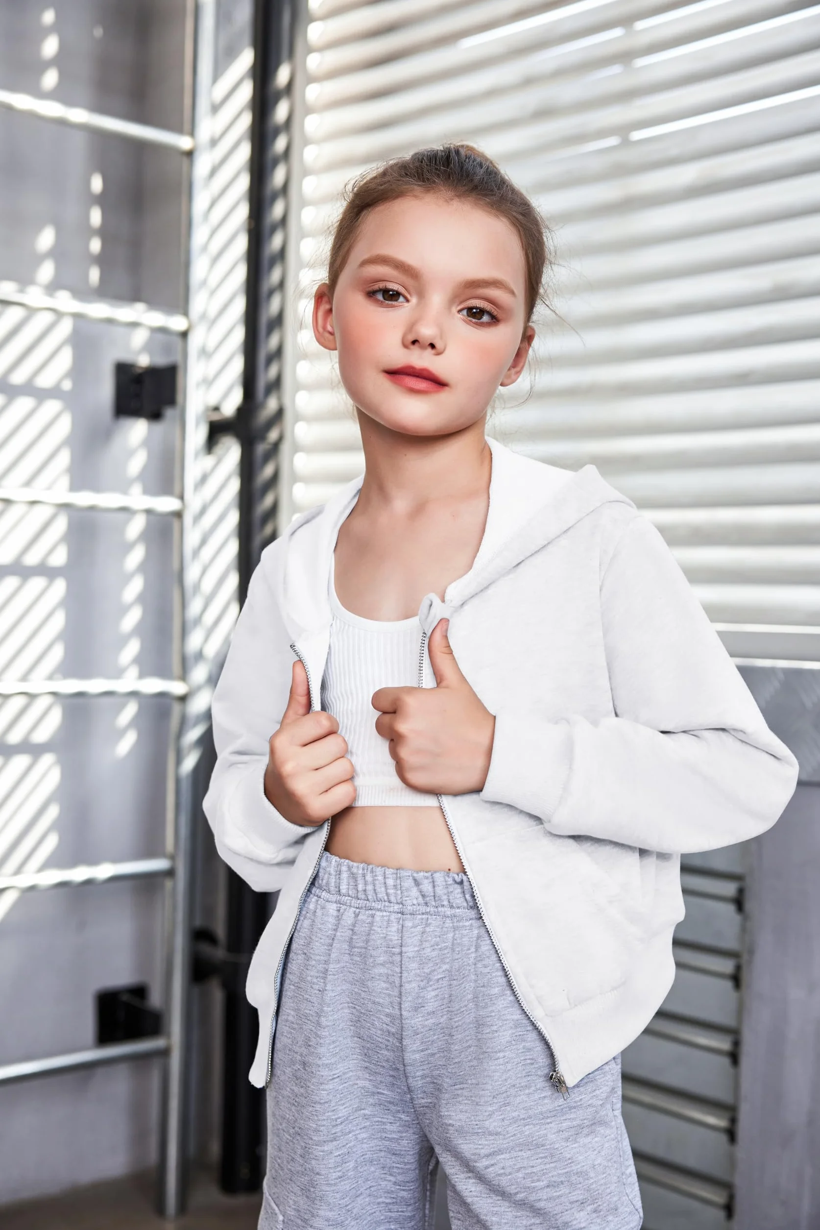 Arshiner Dziewczęca bluza z kapturem, krótka, z zamkiem błyskawicznym, dziecięca bluza z długim rękawem, modny sweter na jesień, zimę, czas wolny, koszulka z długim rękawem dla dziewczynek 5-14