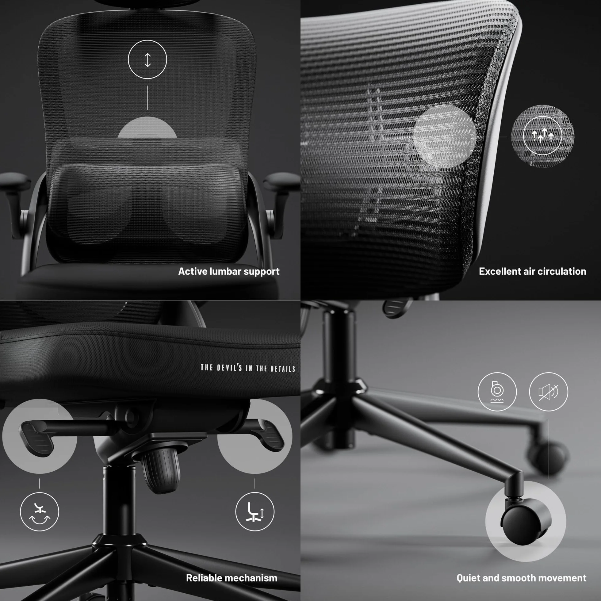 Diablo Ergonomiczny Fotel Biurowy V-Light | Regulowane Podłokietniki, Oddychająca Tkanina, 4 Poziomy Regulacji Oparcia, Regulowany Zagłówek, Podparcie Lędźwiowe (Czarny)