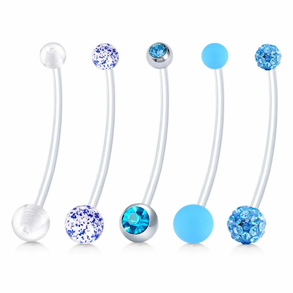 14G Pierścienie ciążowe do piercingu do pępka i ciąży, przezroczyste, tworzywo sztuczne, bioflex elastyczne, pierścienie do piercingu, pępka, brzuch, pasek 1 i 1/2" (38 mm), regulowana długość, 5