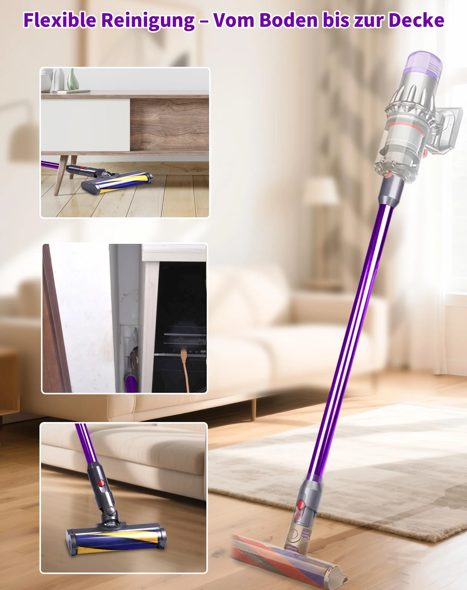 Rura przedłużająca do odkurzaczy Dyson V12 Detect Slim V10 Digital Slim 74 cm aluminiowa teleskopowa fioletowa