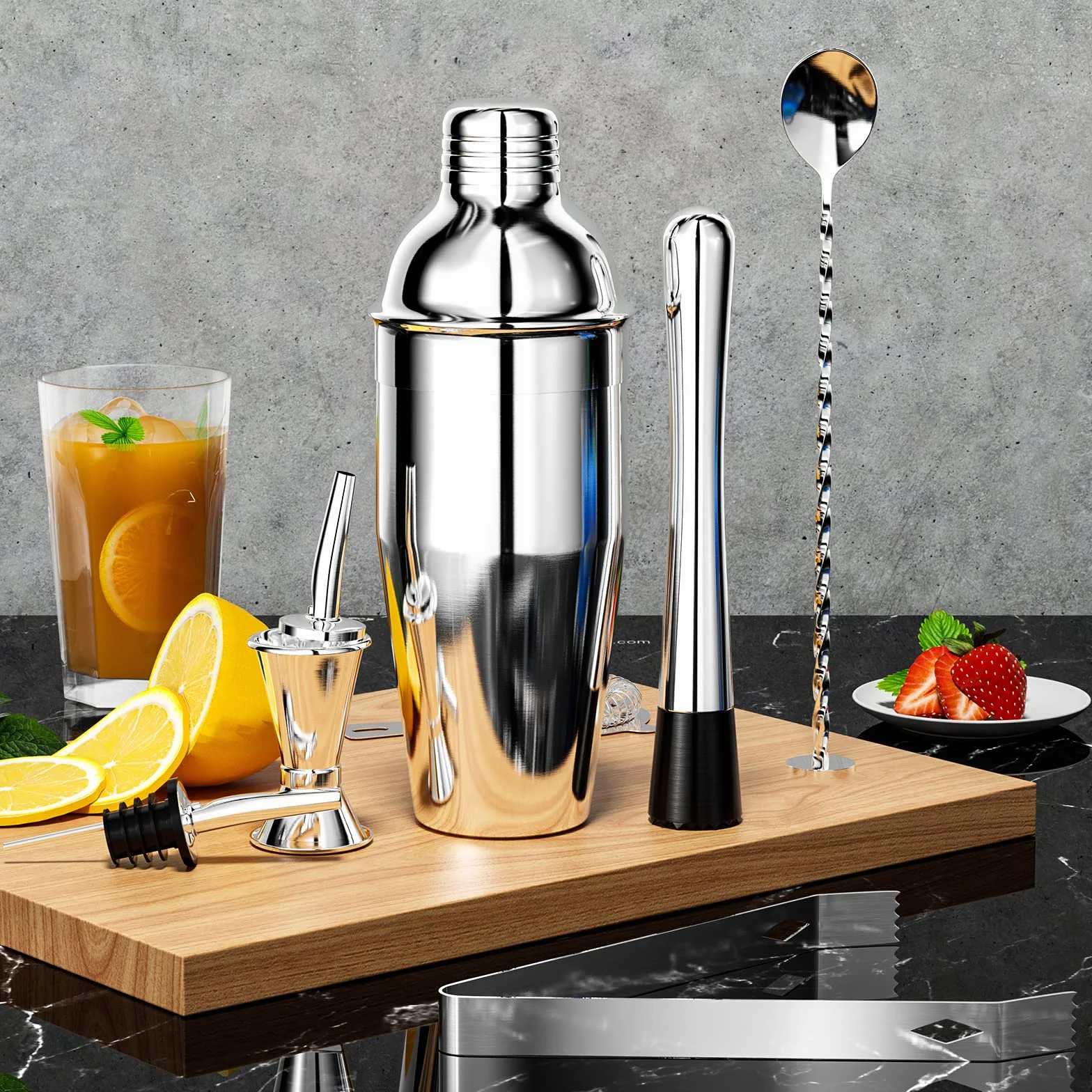 Newaner Zestaw do koktajli 750 ml 8-częściowy ze stali nierdzewnej akcesoria barowe z shakerem