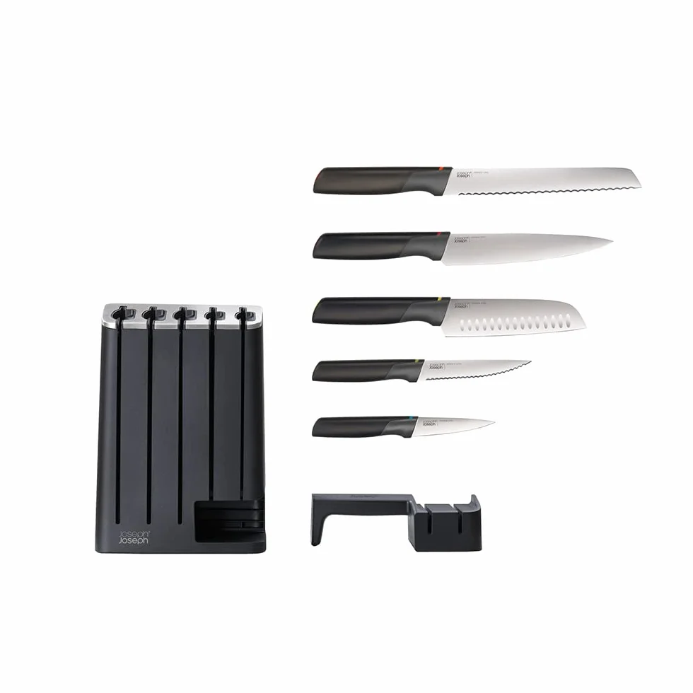 Joseph Joseph Elevate Knives SlimBlock 5-częściowy zestaw noży ze zdejmowaną szlifierką do noży – czarny