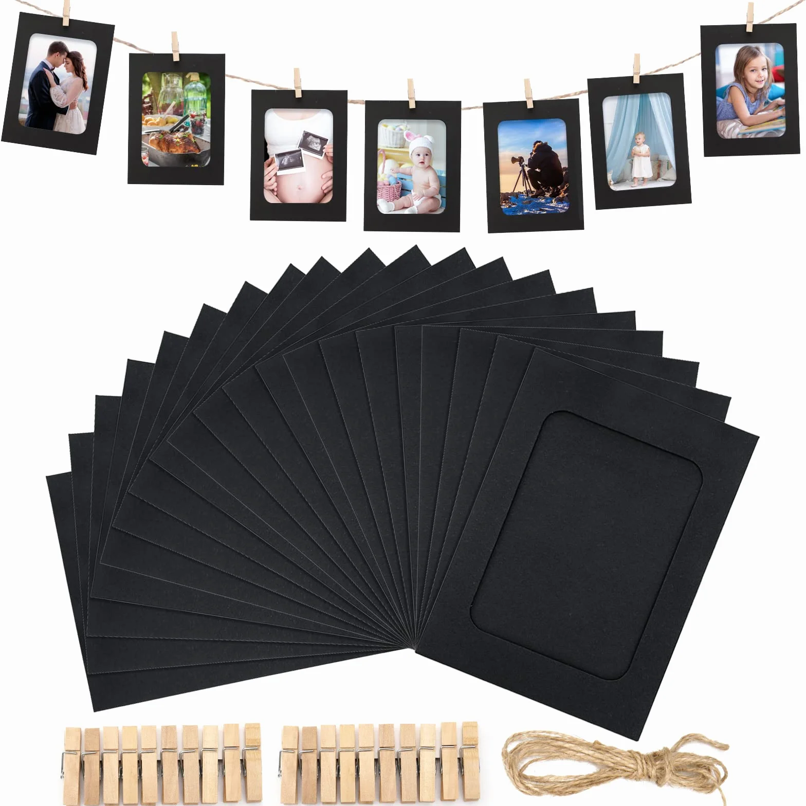 G2PLUS 20PCS Papierowa ramka na zdjęcia, Kartonowe ramki do zdjęć 11,5 x 15,5 cm Kraft DIY Papierowa ramka z klipami i linami do dekoracji ścian domowych