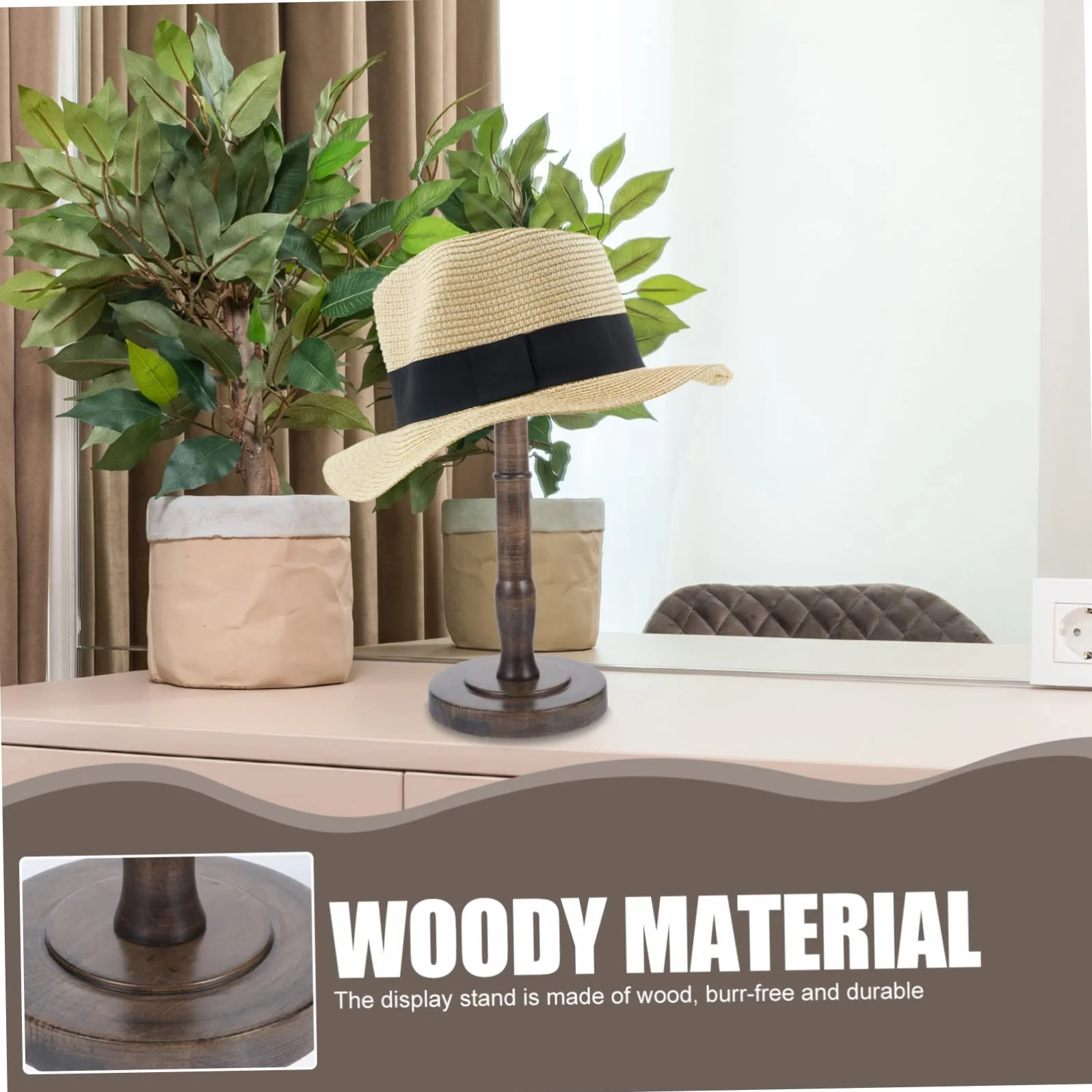 KOMBIUDA Vintage Cap Holder Rack 13-calowy Okrągły Stojak Na Kapelusze Z Drewna Organizer Na Czapki
