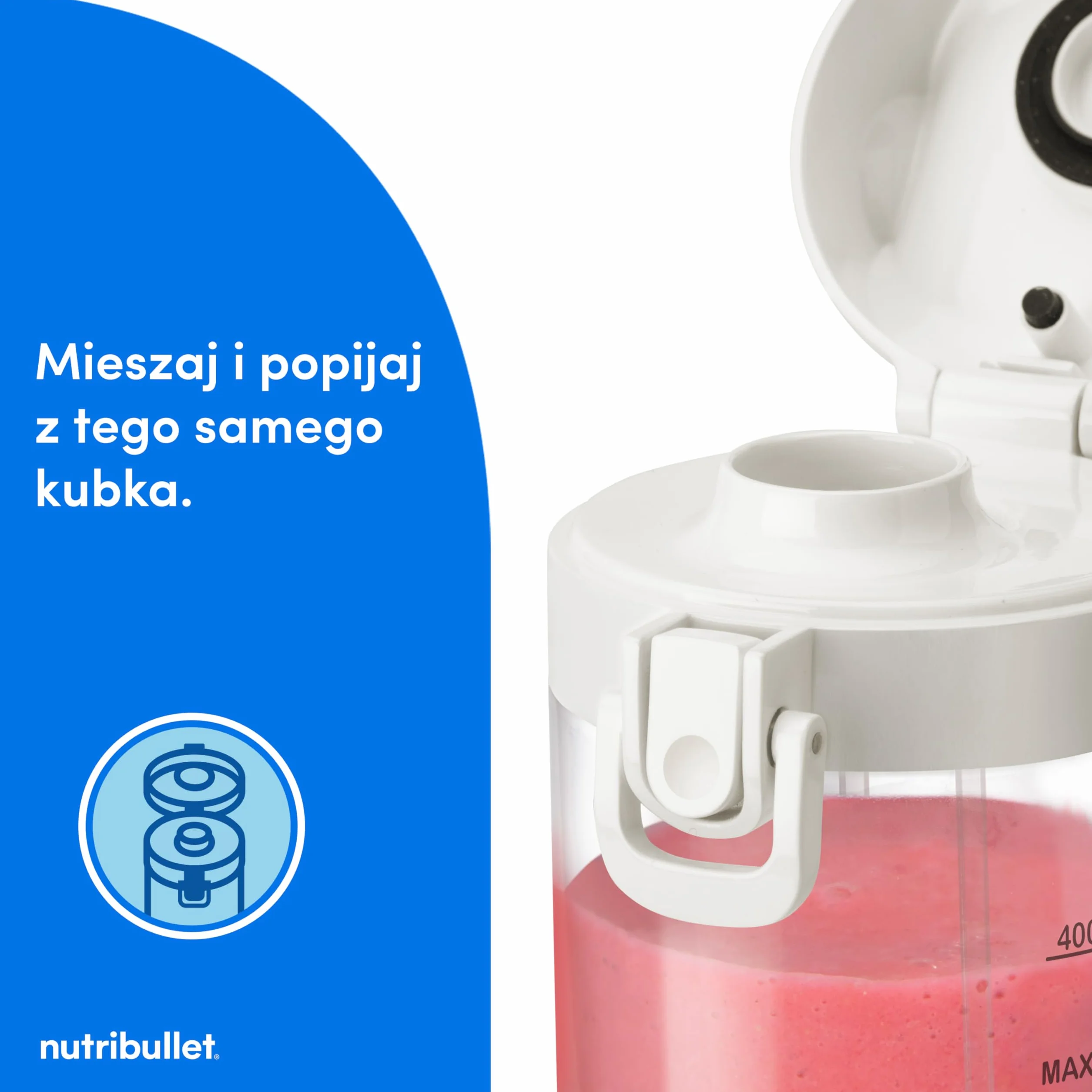 Nutribullet Mini Blender 475 ml Bez BPA Tritan 4-Stronne Ostrze Stal Nierdzewna USB-C Biały NBP003W